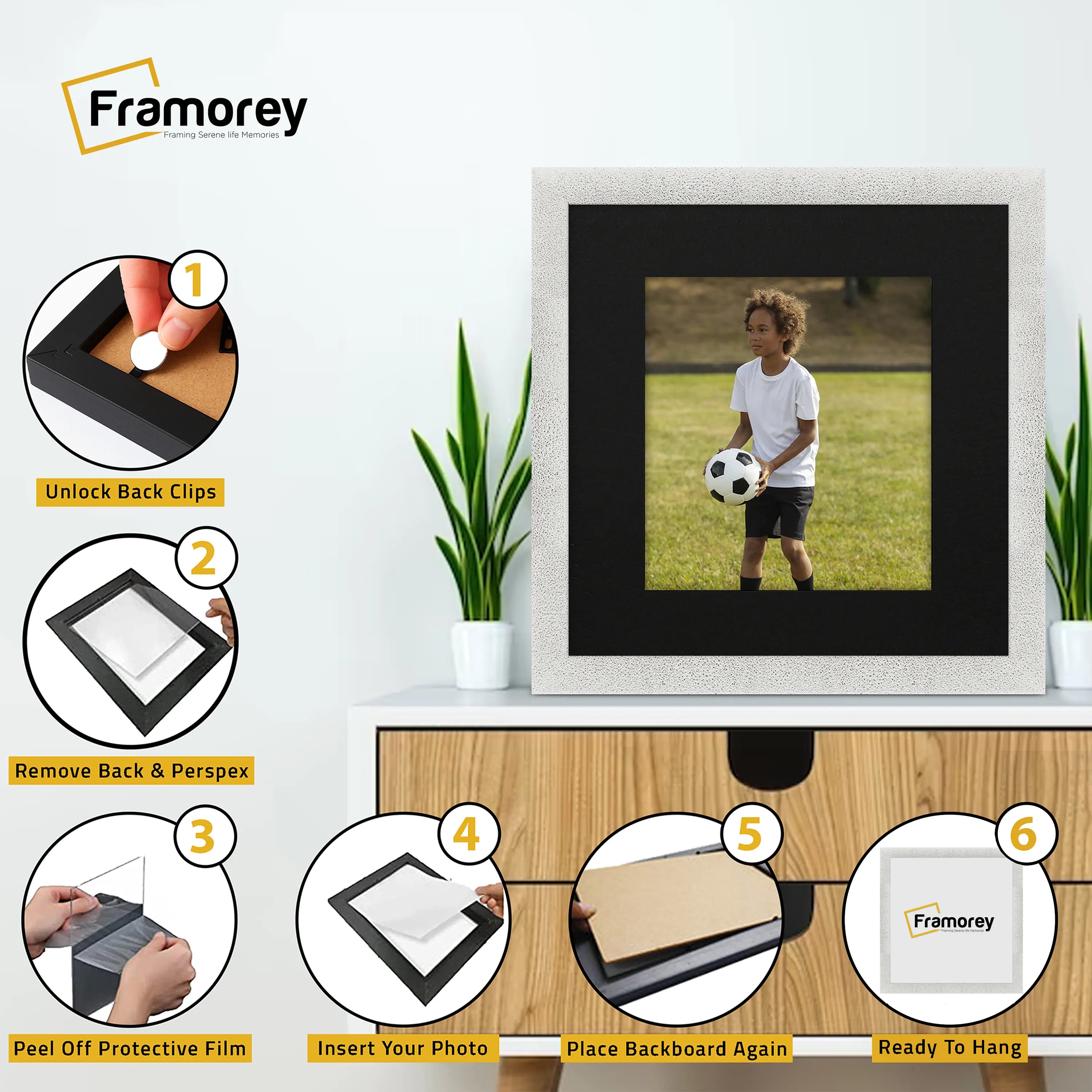 Square Picture Frame White Glitter Sparkle Photo Frames With Black Mount