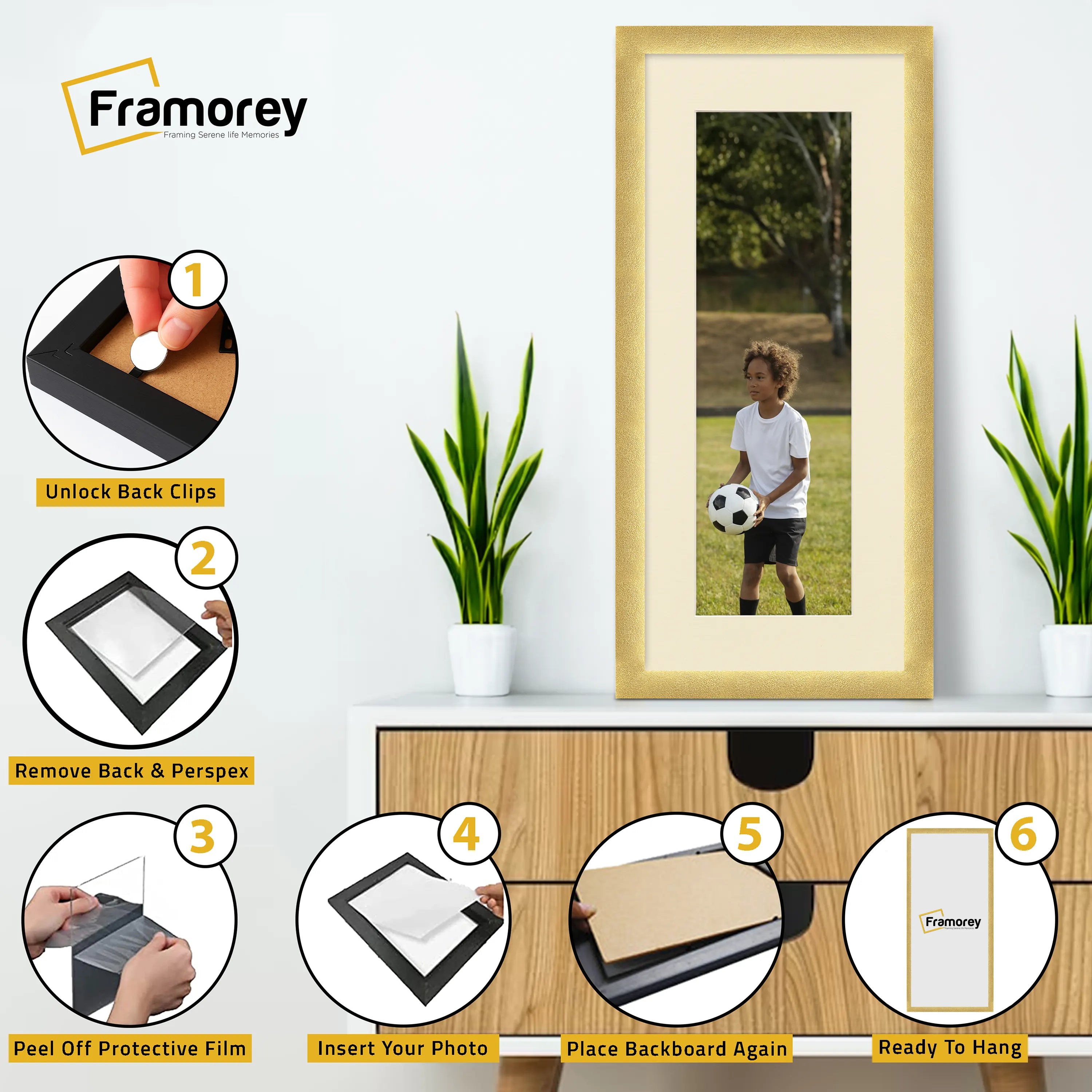 Panoramic Size Glitter Sparkle Gold Photo Frames With Ivory Mount