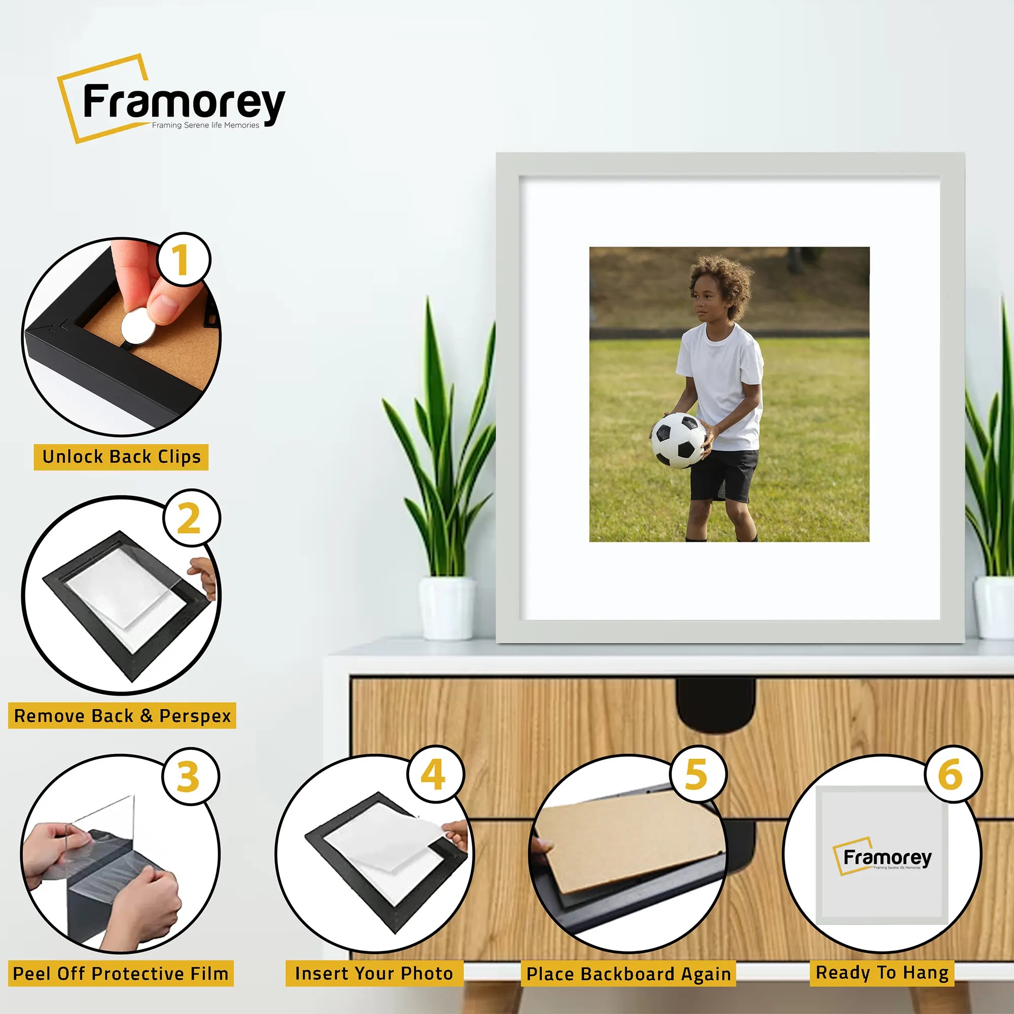 Square Size Thin Matt Silver Picture Frames With White Mount