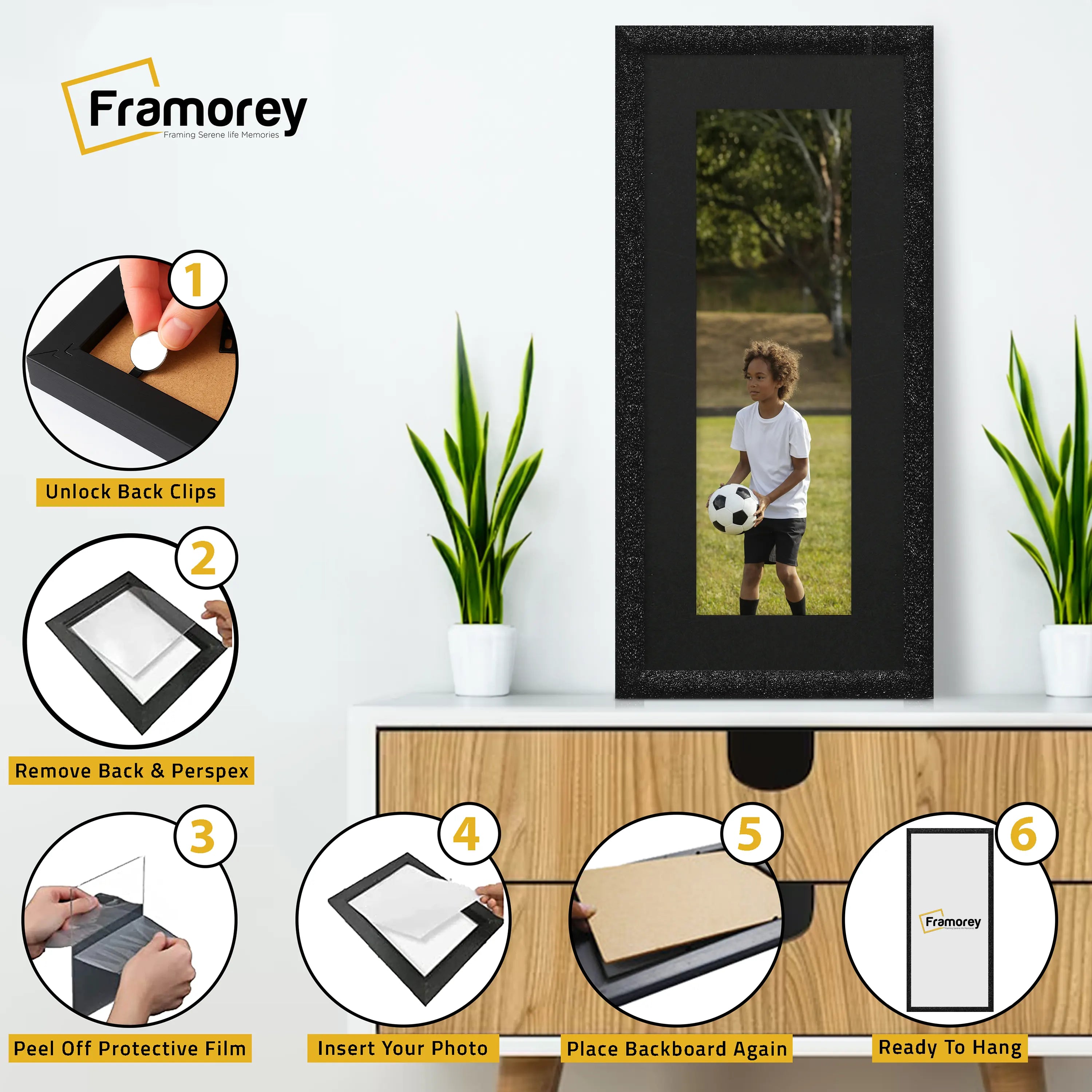 Panoramic Size Glitter Sparkle Black Photo Frames With Black Mount