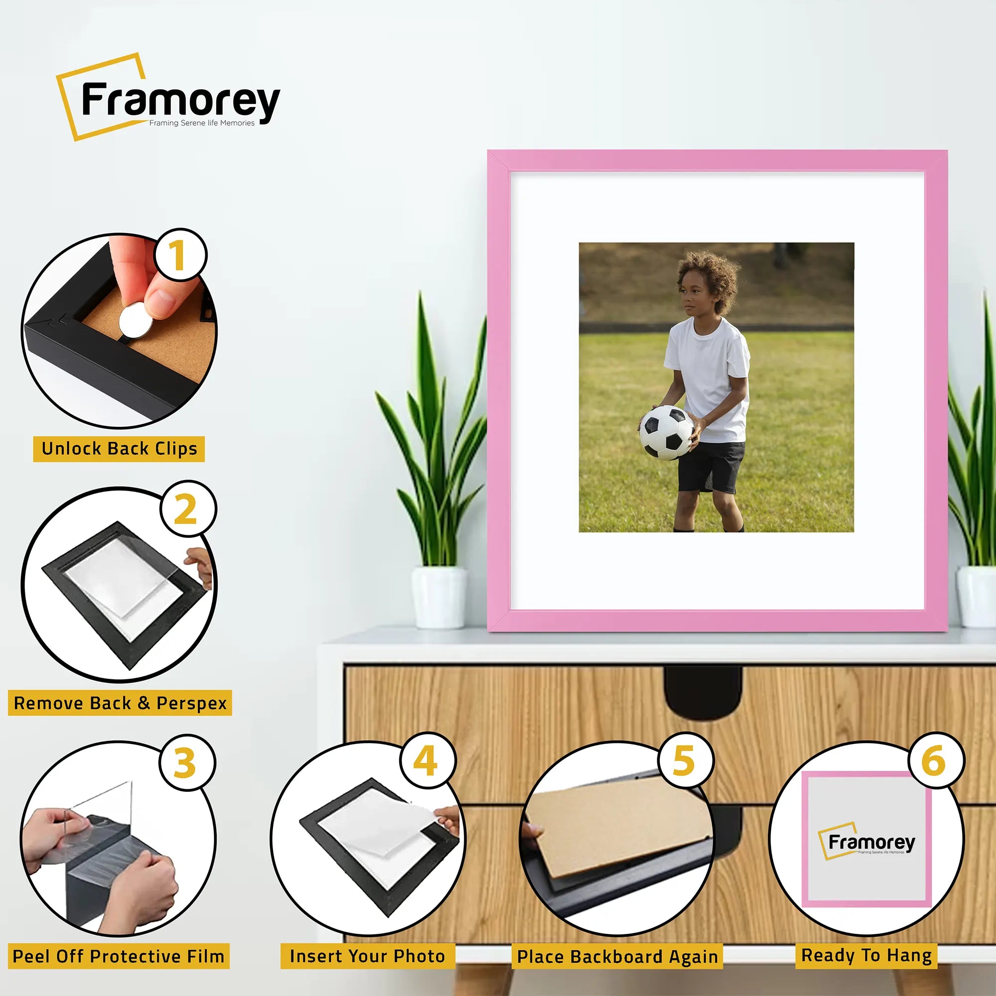 Square Size Thin Matt Pink Picture Frames With White Mount