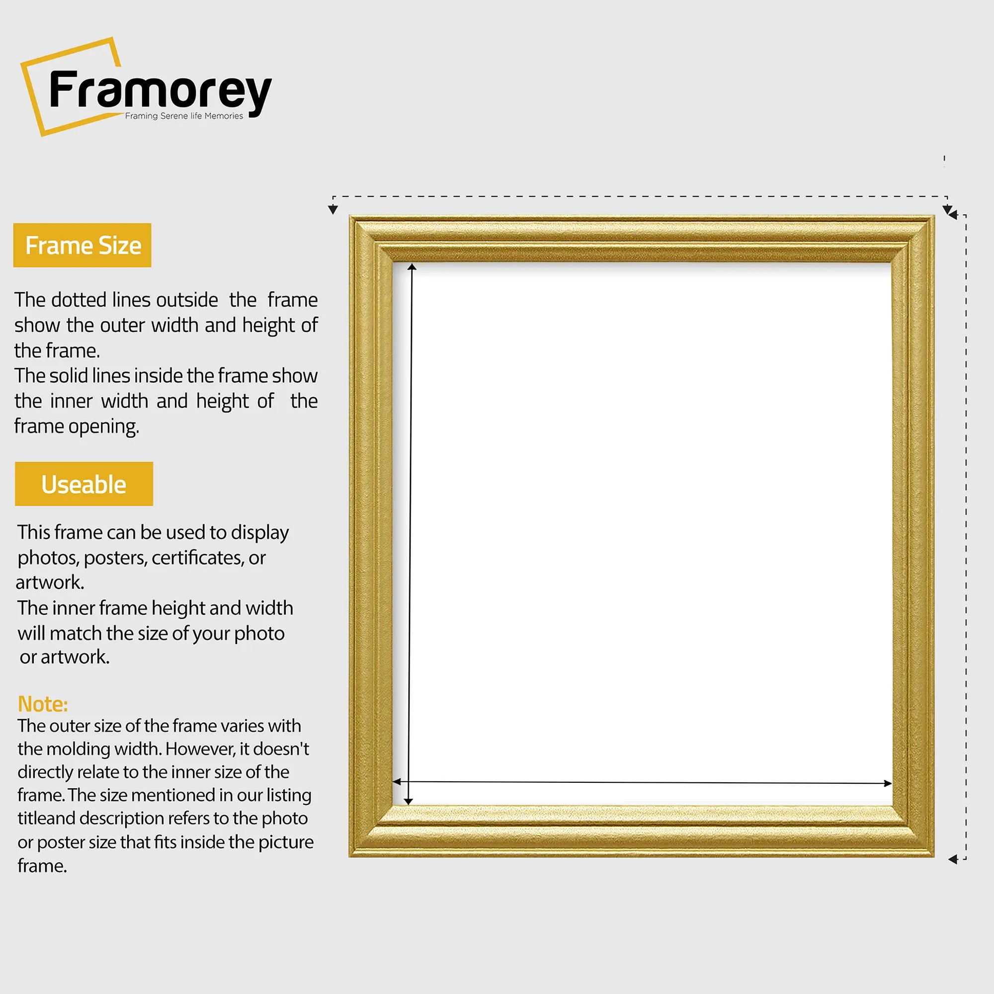Antique Style Square Size Gold Picture Frame Wall Art Photo Frame