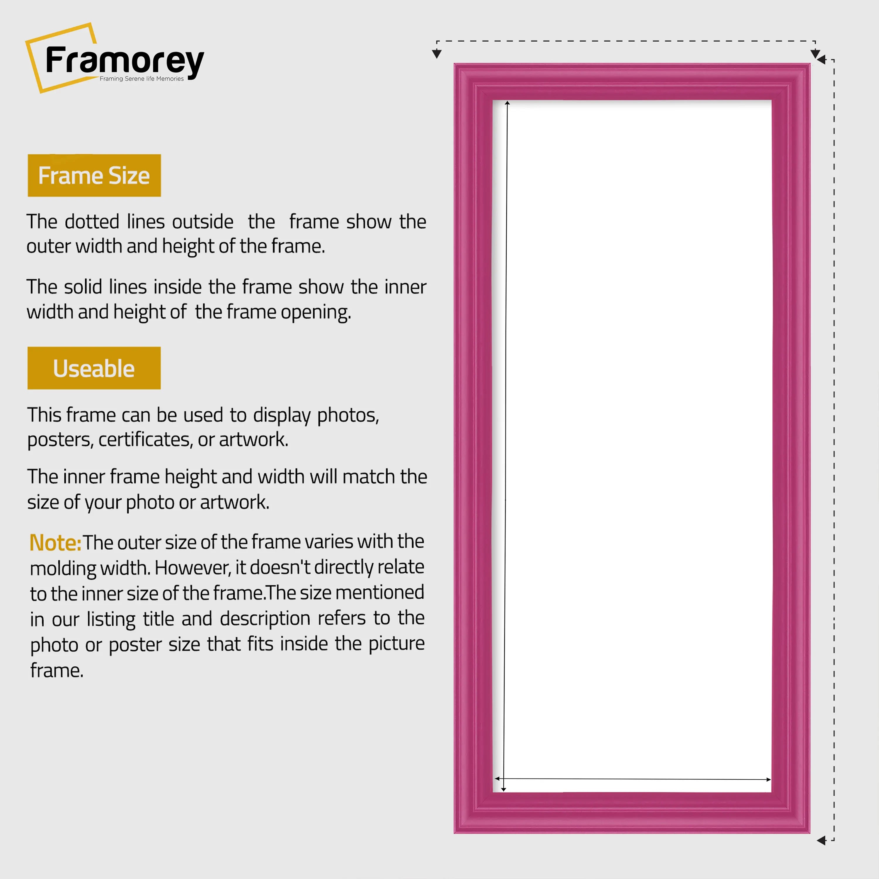 Antique Style Panoramic Size Pink Picture Frame Wall Art Photo Frame