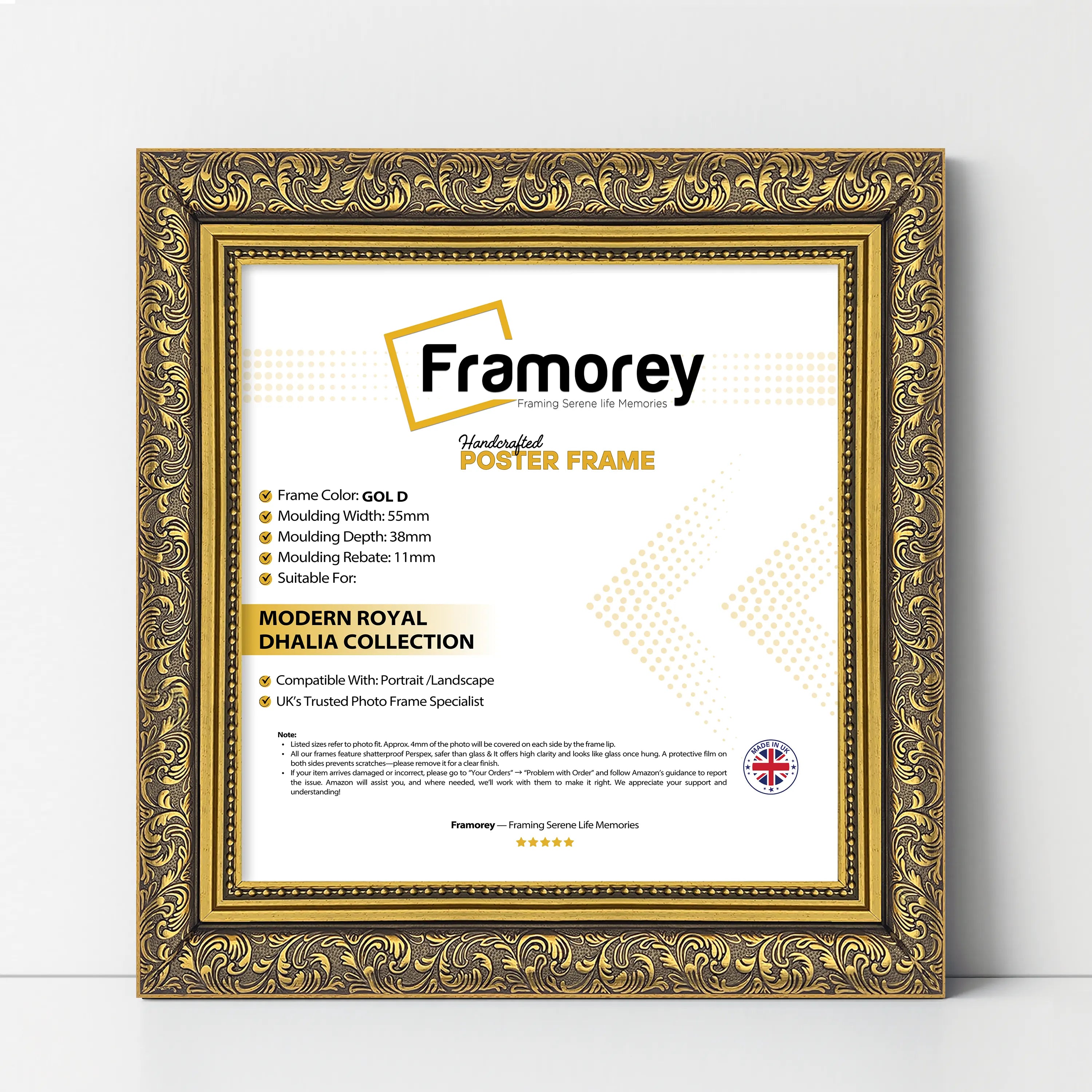 Square Photo Frames Gold Picture Frame Dahlia Wall Art Frame