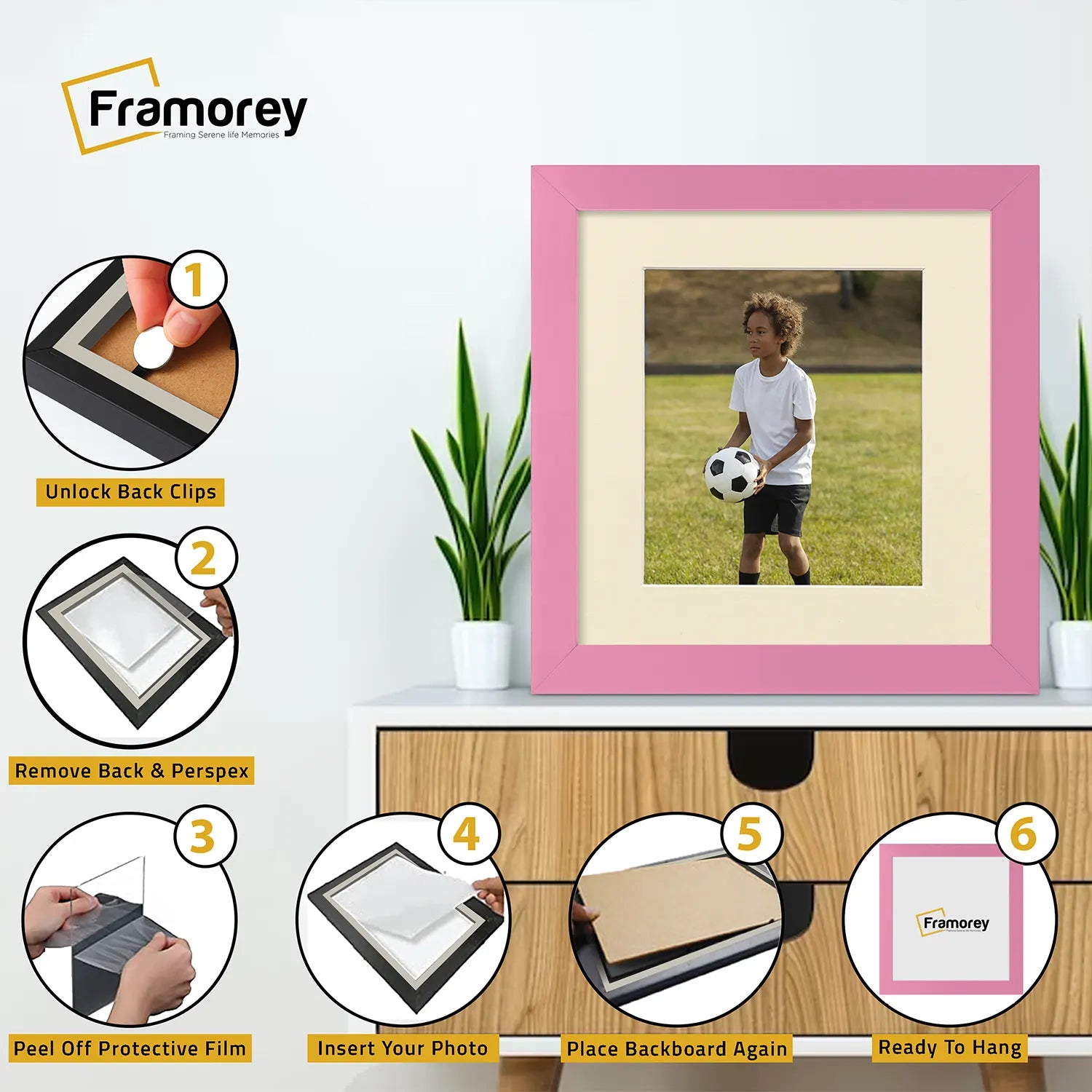 Square Size Pink Picture Frame With Ivory Mount