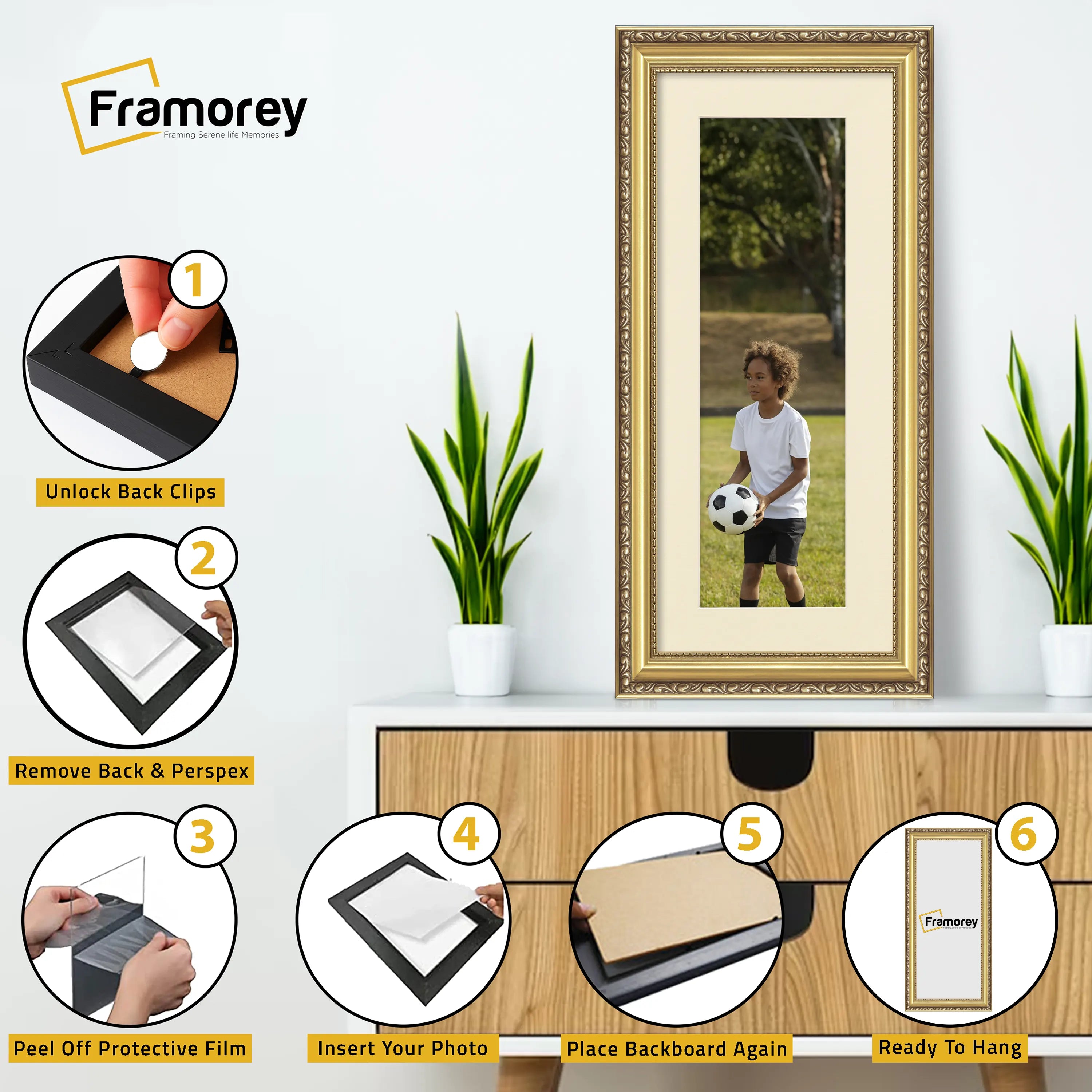 Panoramic Size Gold Picture Frame Shabby Wall Frames With Ivory Mount