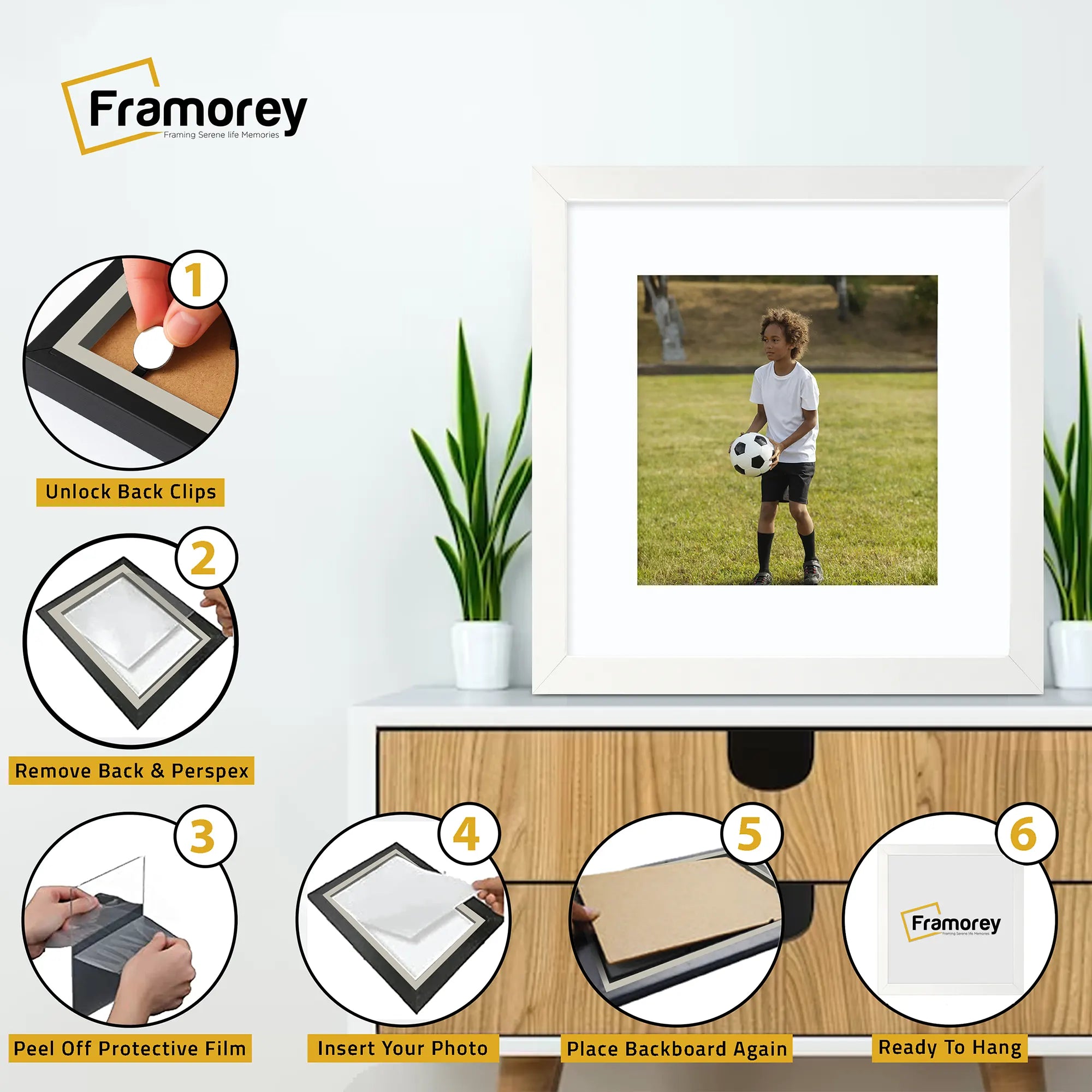Flat Square Size White Photo Frame Wall Art Frame With White Mount
