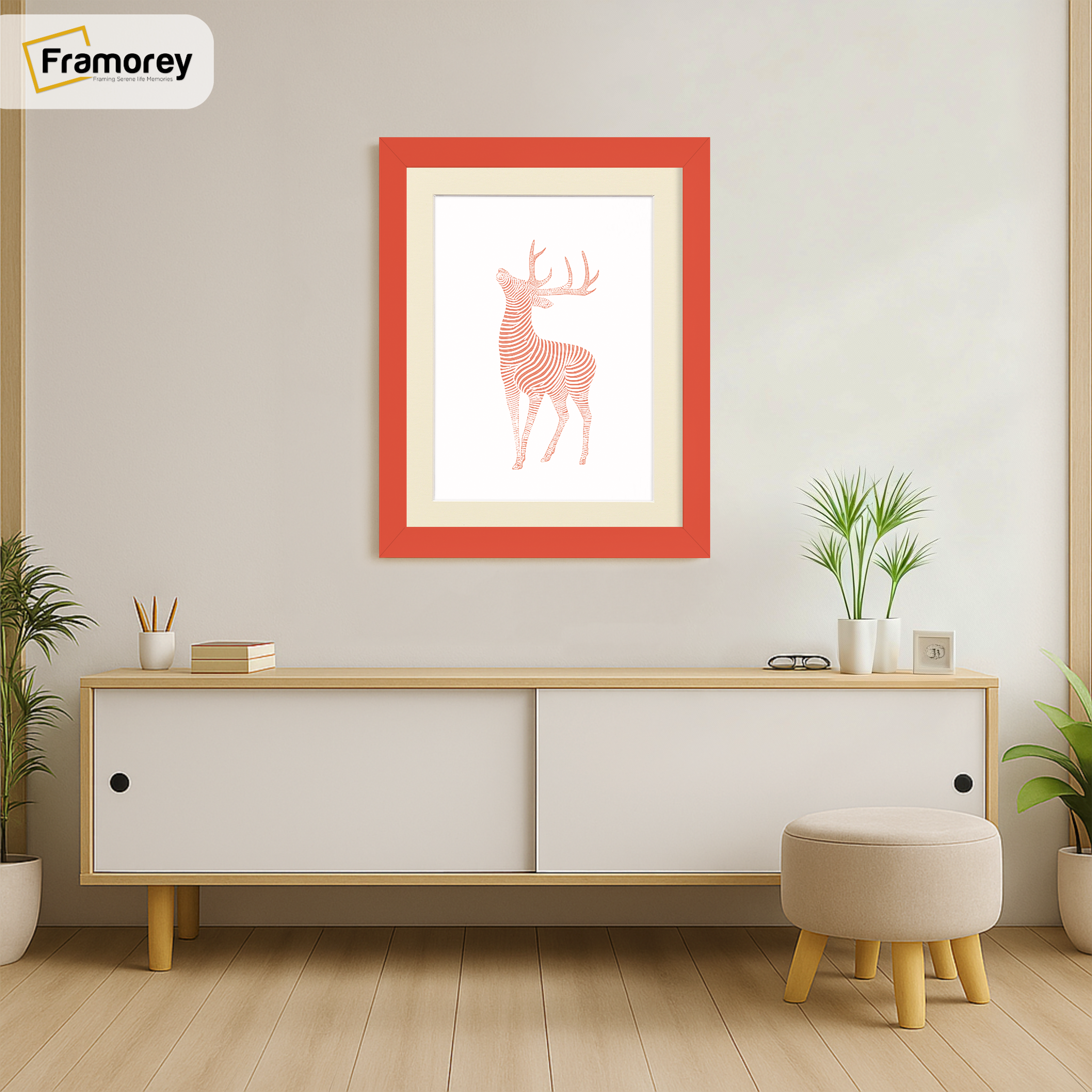 Red Picture Frame With Ivory Mount