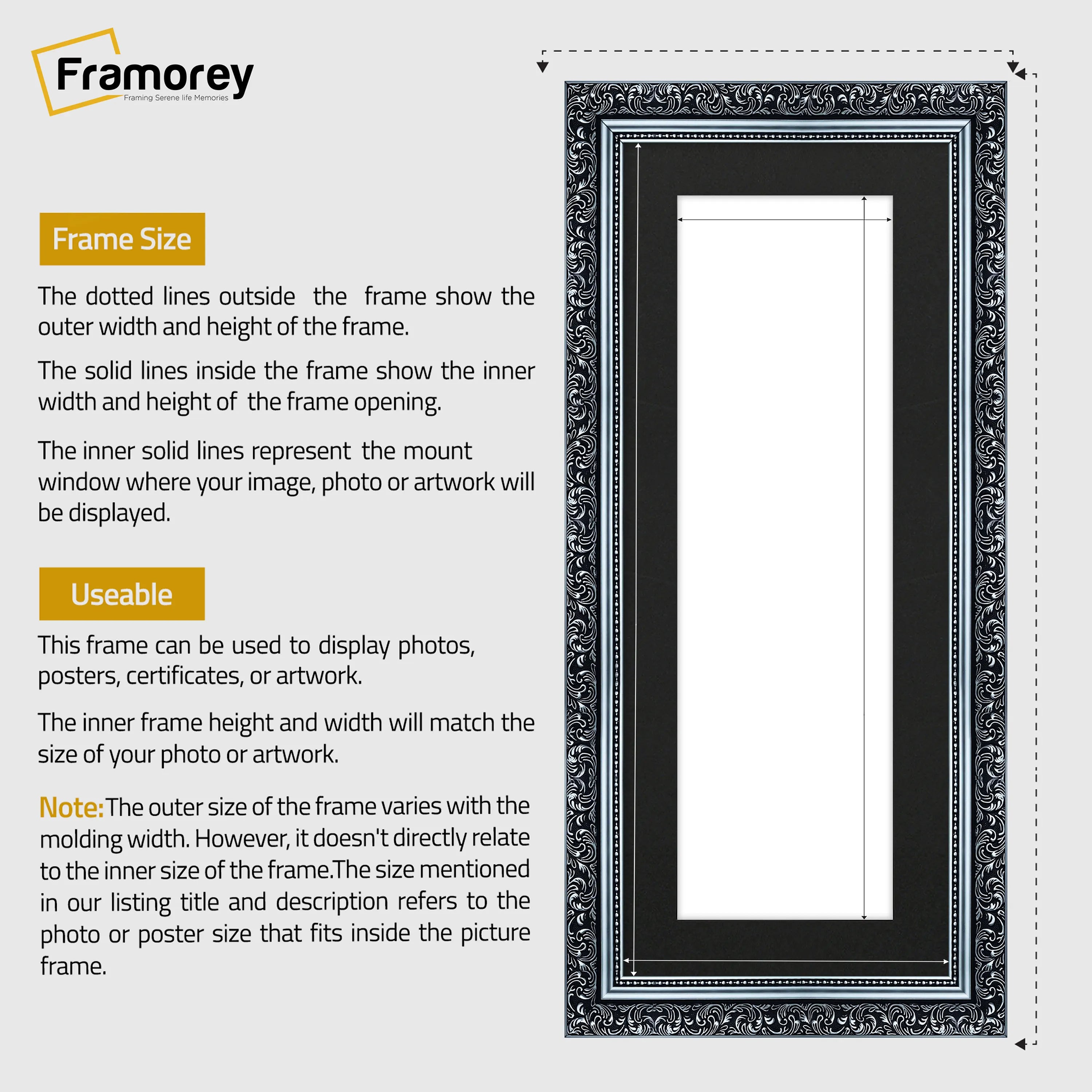 Panorama Silver Photo Frame Dahlia Wall Art Frame With Black Mount