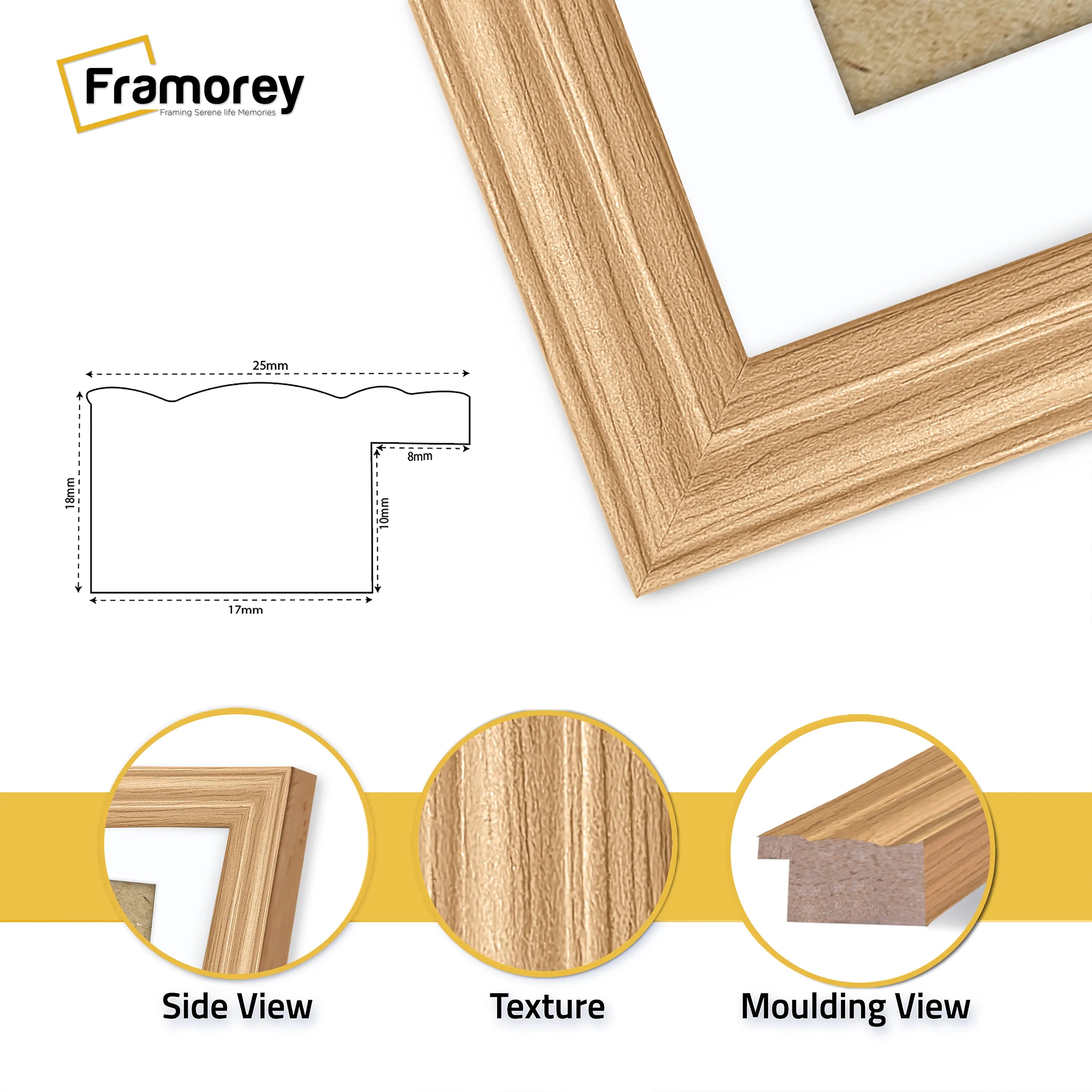 Antique Style Panoramic Oak Picture Frame Wall Art With White Mount