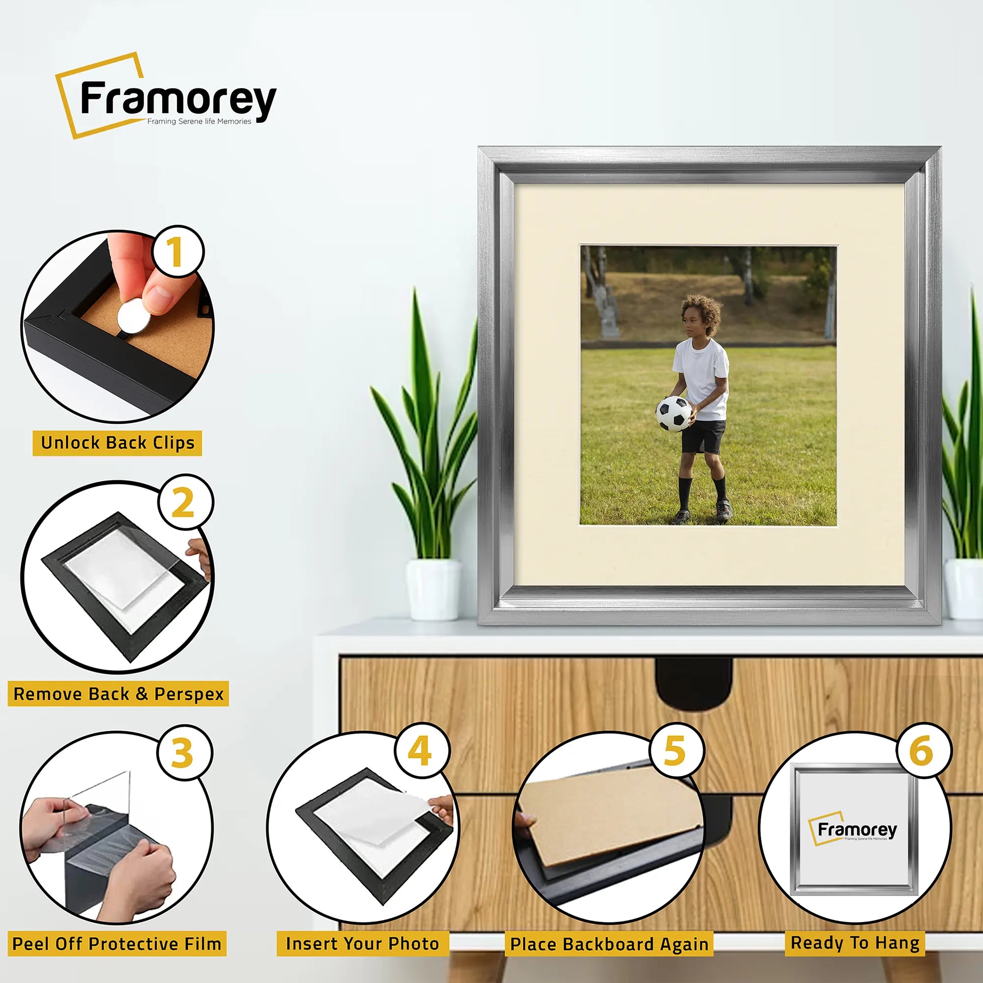 Square Size Silver Oslo Photo Frames Wall Art Frames With Ivory Mount