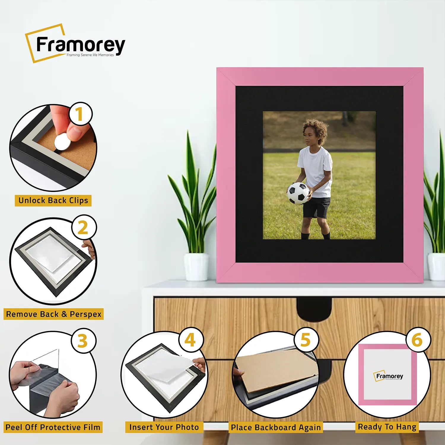 Square Size Pink Picture Frame With Black Mount