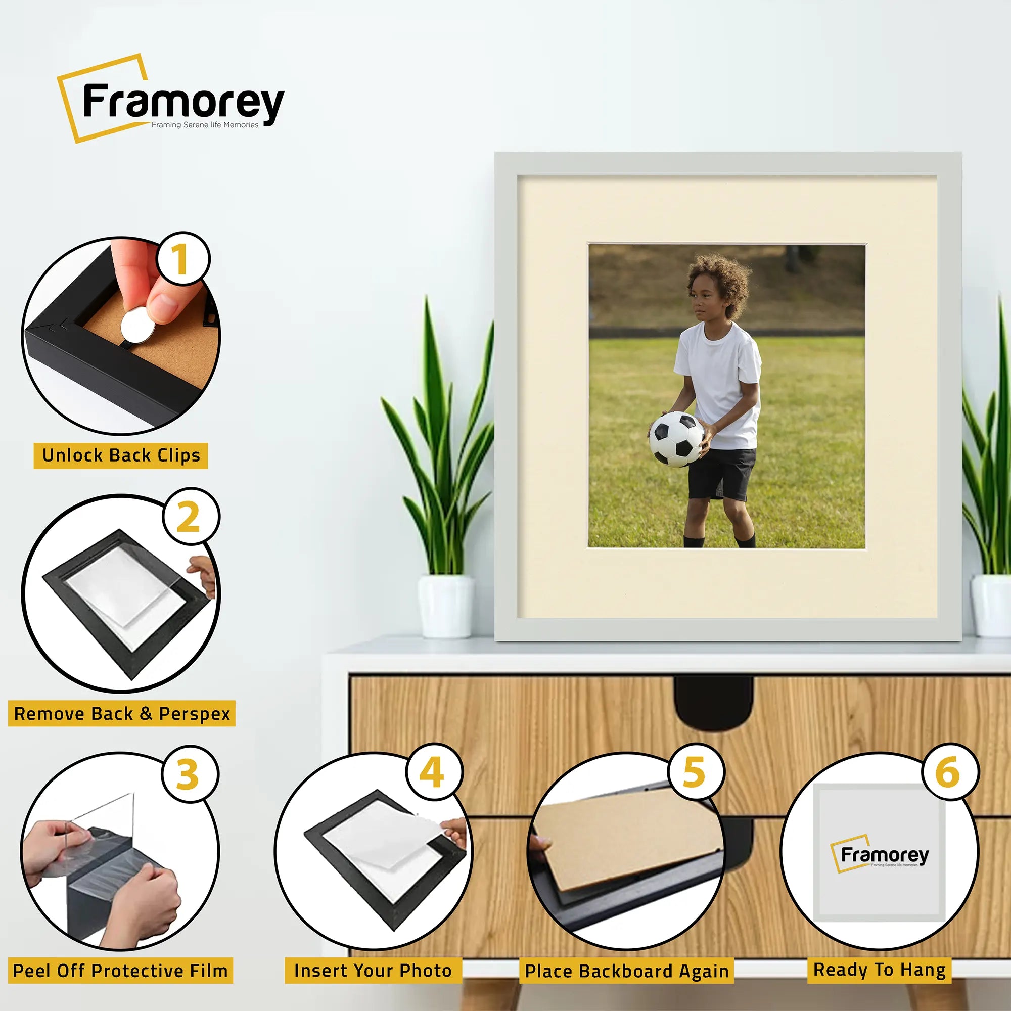 Square Size Silver Thin Matt Picture Frames With Ivory Mount