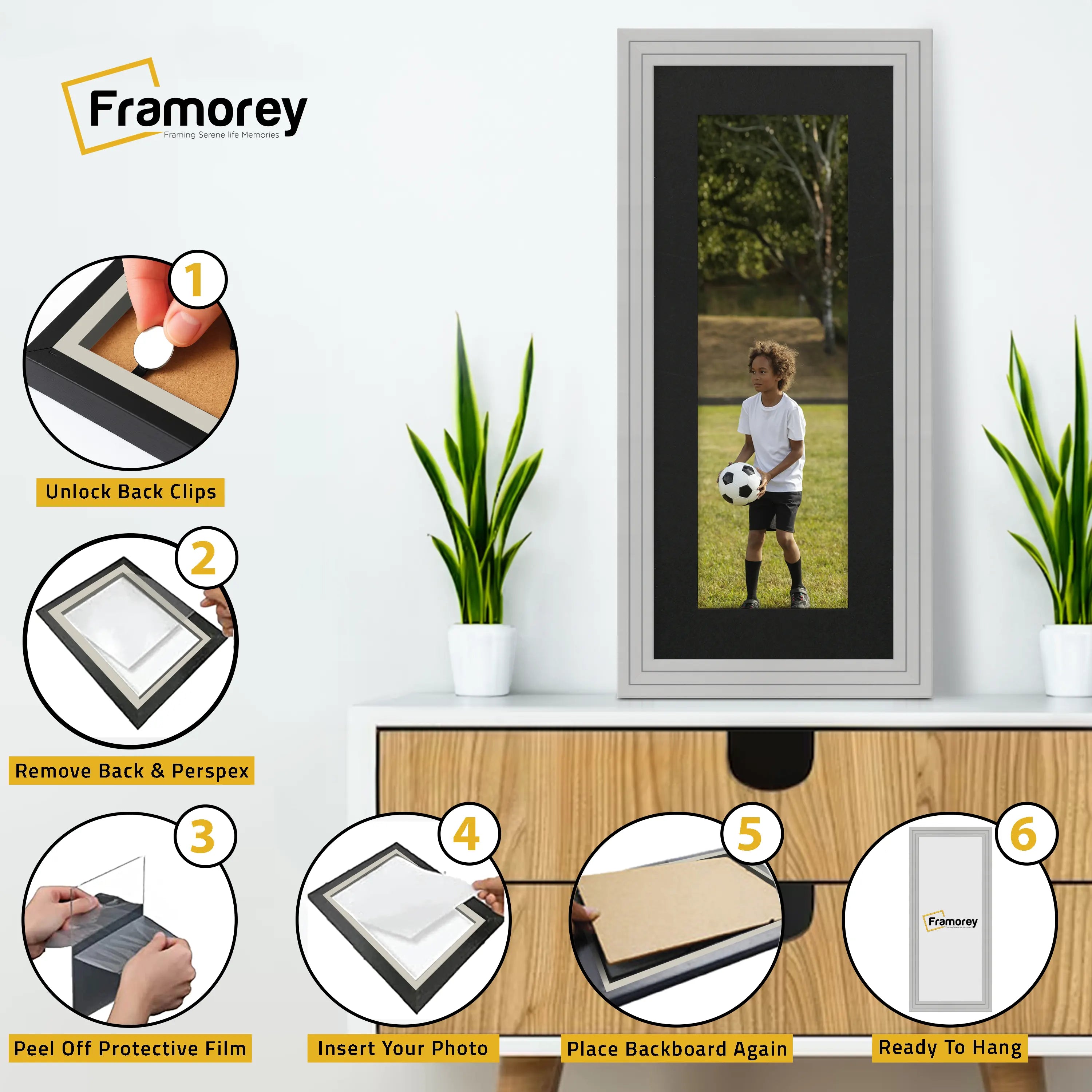 Panoramic Step Style Grey Photo Frame With Black Mount