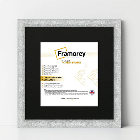 Square Size Picture Frame Silver Glitter Sparkle Photo Frames With Black Mount