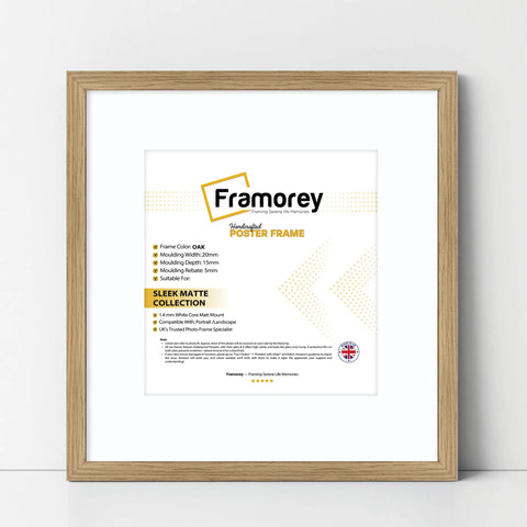 Square Size Thin Matt Oak Picture Frames With White Mount