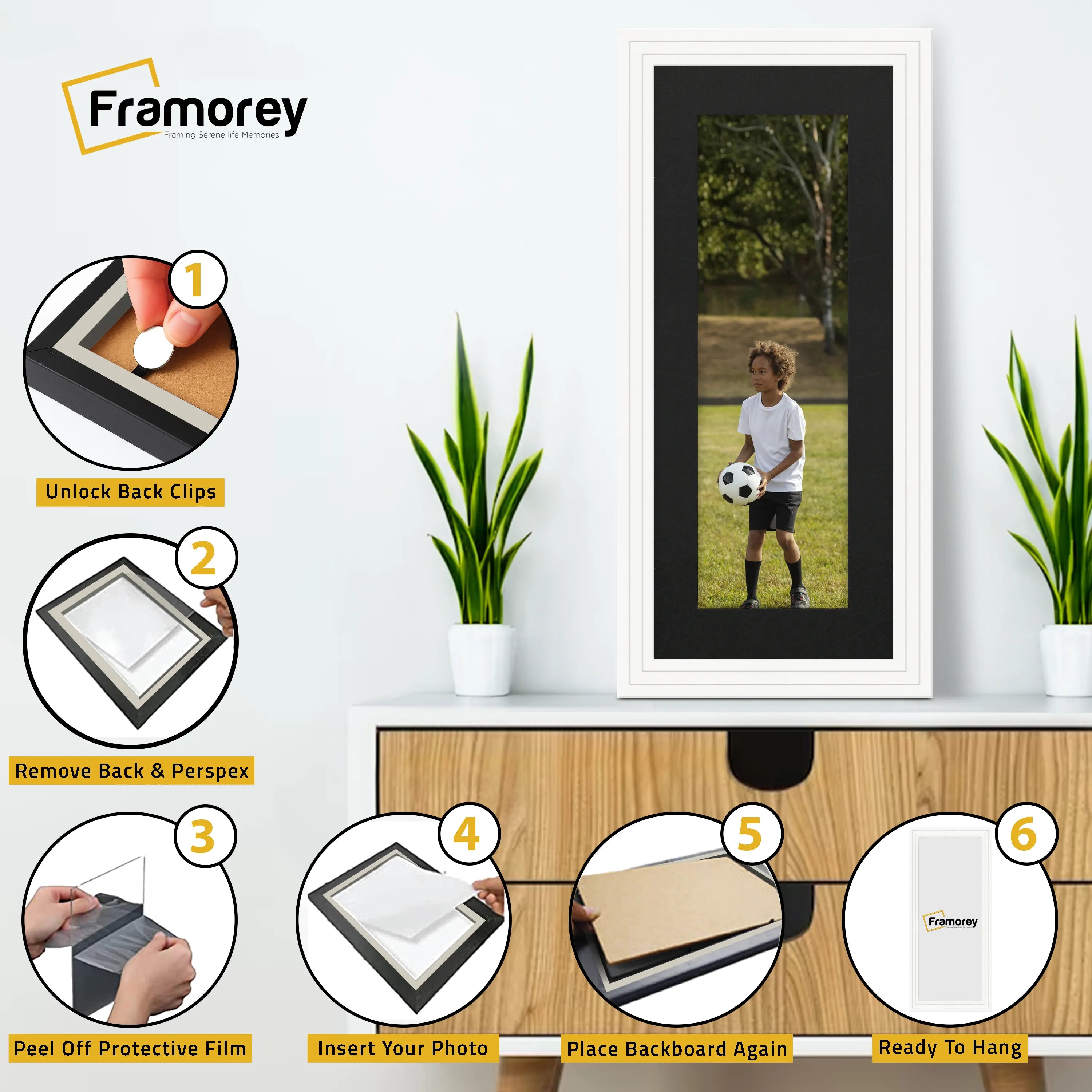 Panoramic Step Style White Photo Frame With Black Mount