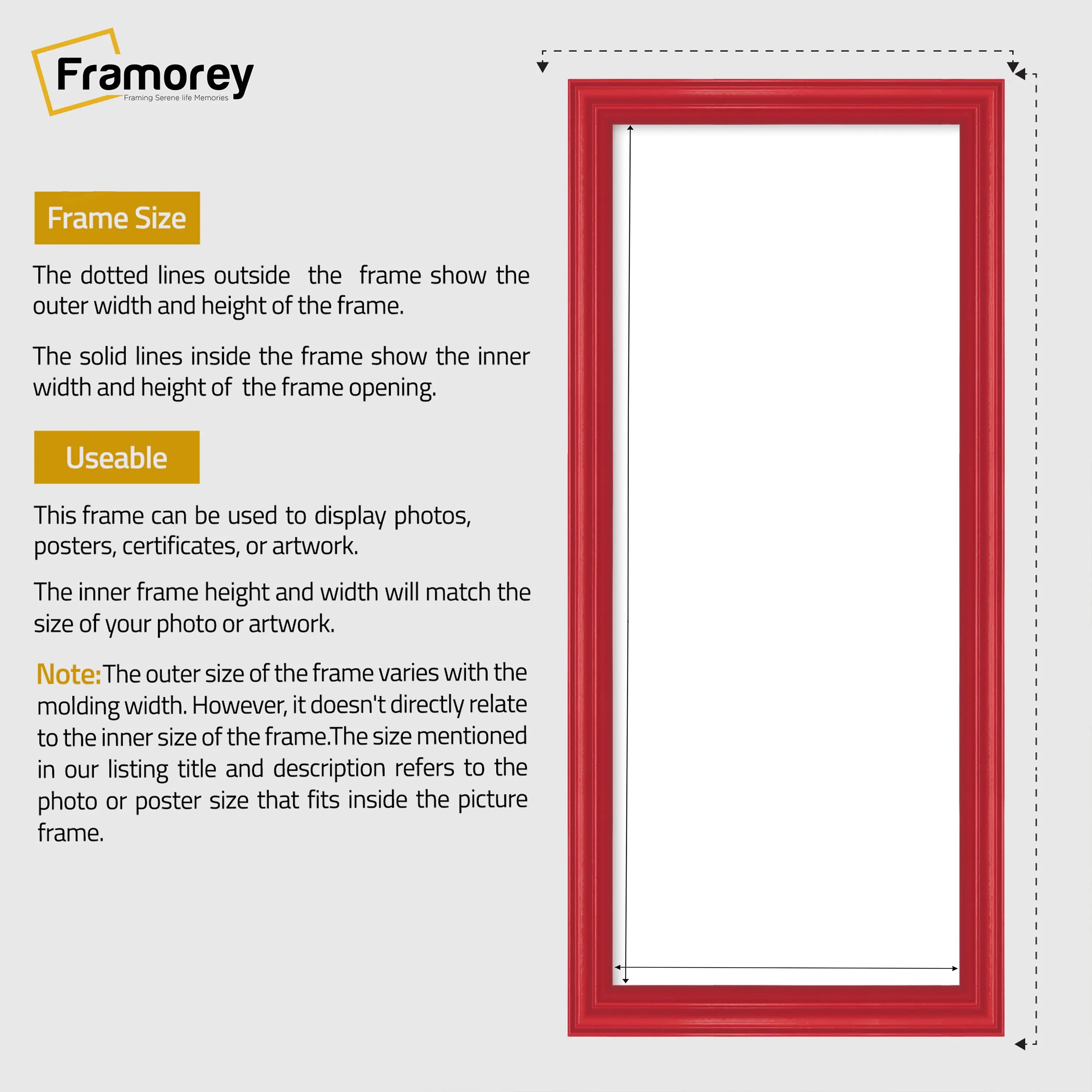 Antique Style Panoramic  Size Red Picture Frame Wall Art Photo Frame