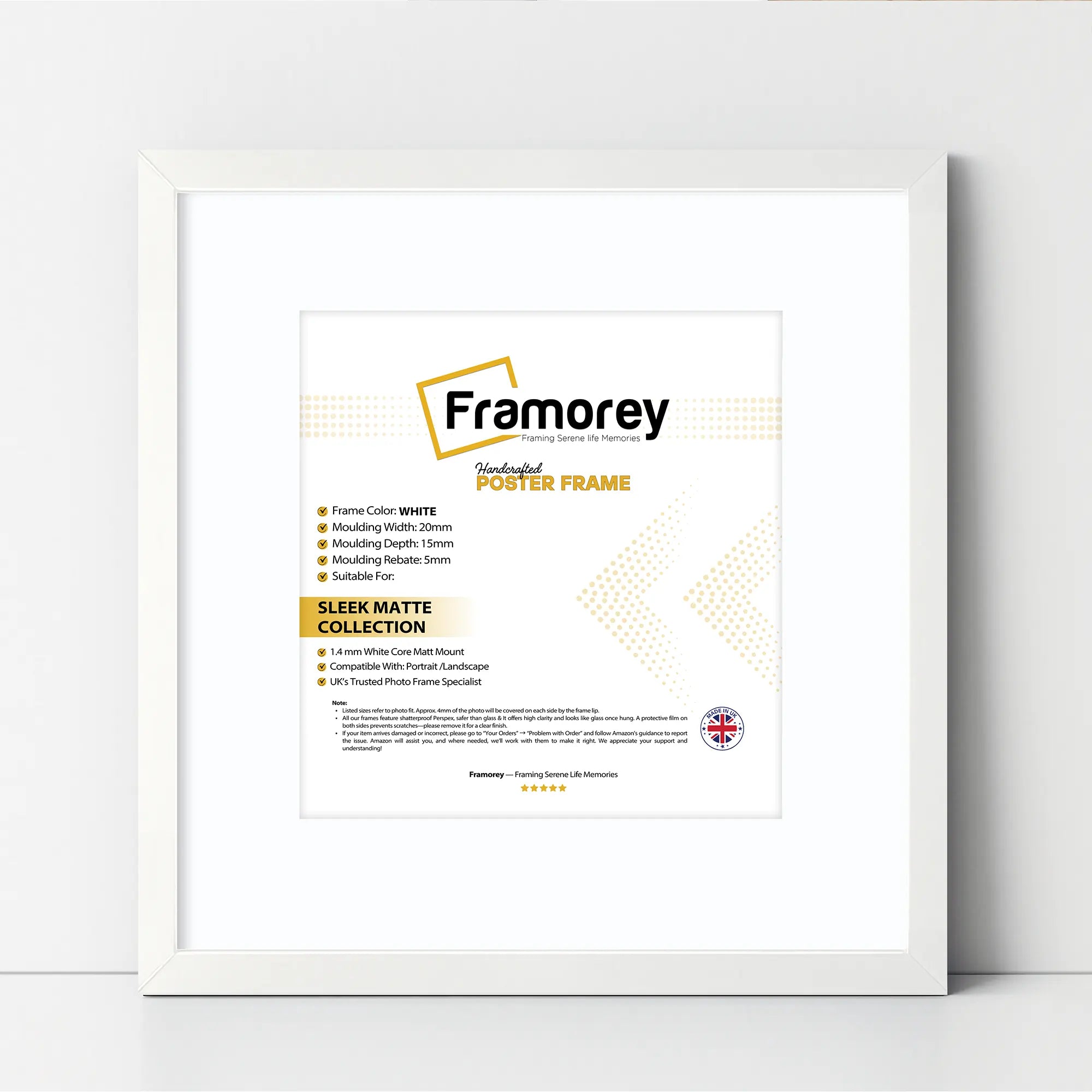 Square Size Thin Matt White Photo Frames With White Mount