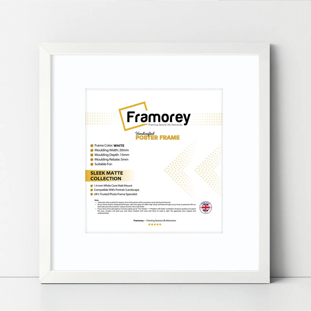 Square Size Thin Matt White Photo Frames With White Mount