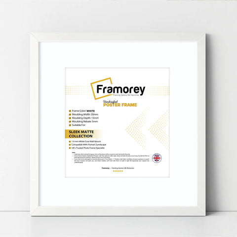 Square Size Thin Matt White Photo Frames With White Mount