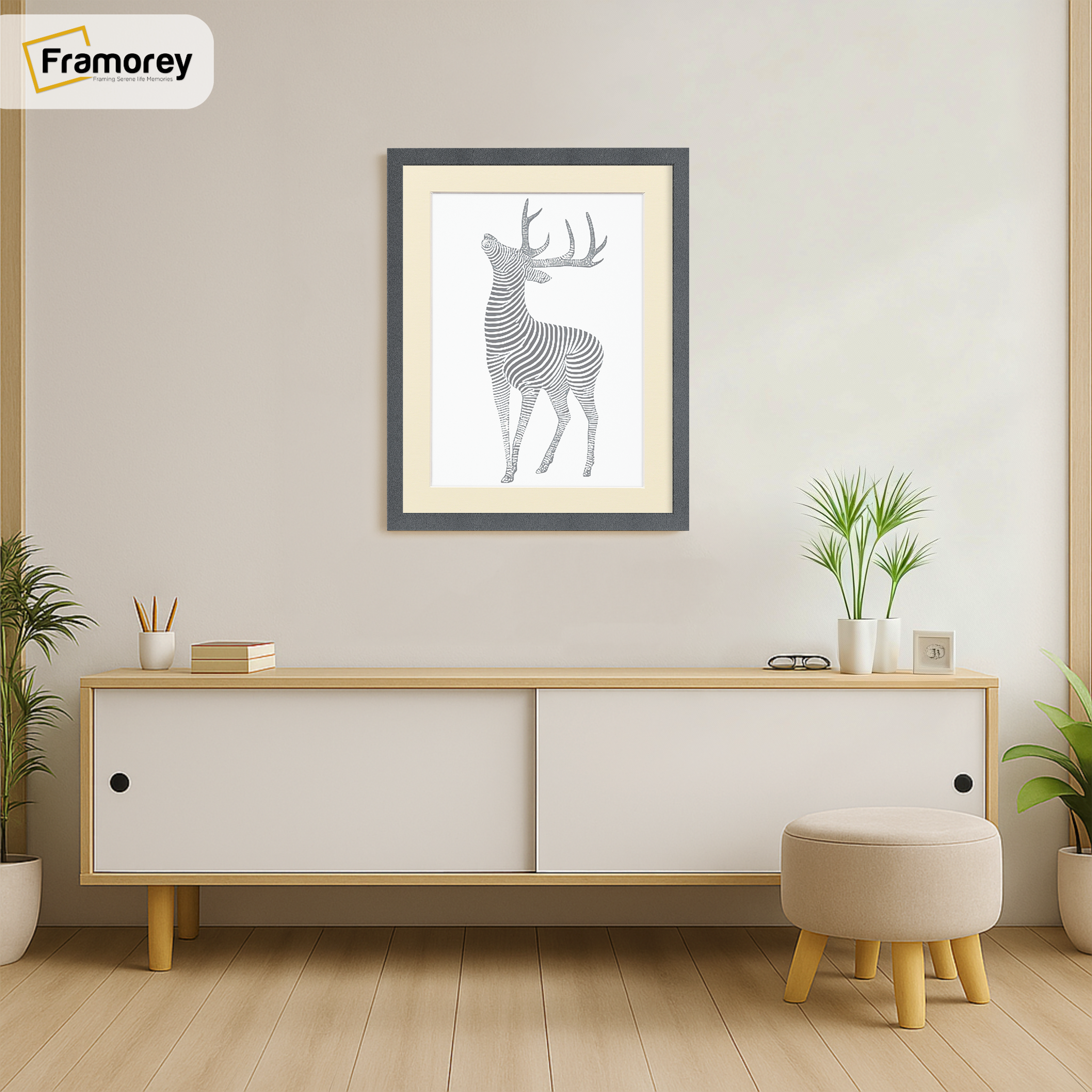 Thin Matt Dark Grey Picture Frames with Ivory Mount