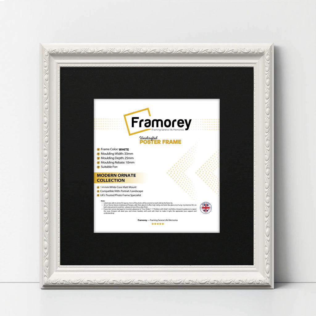 Square Size White Shabby Picture Frame With Black Mount