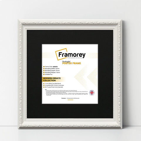 Square Size White Shabby Picture Frame With Black Mount