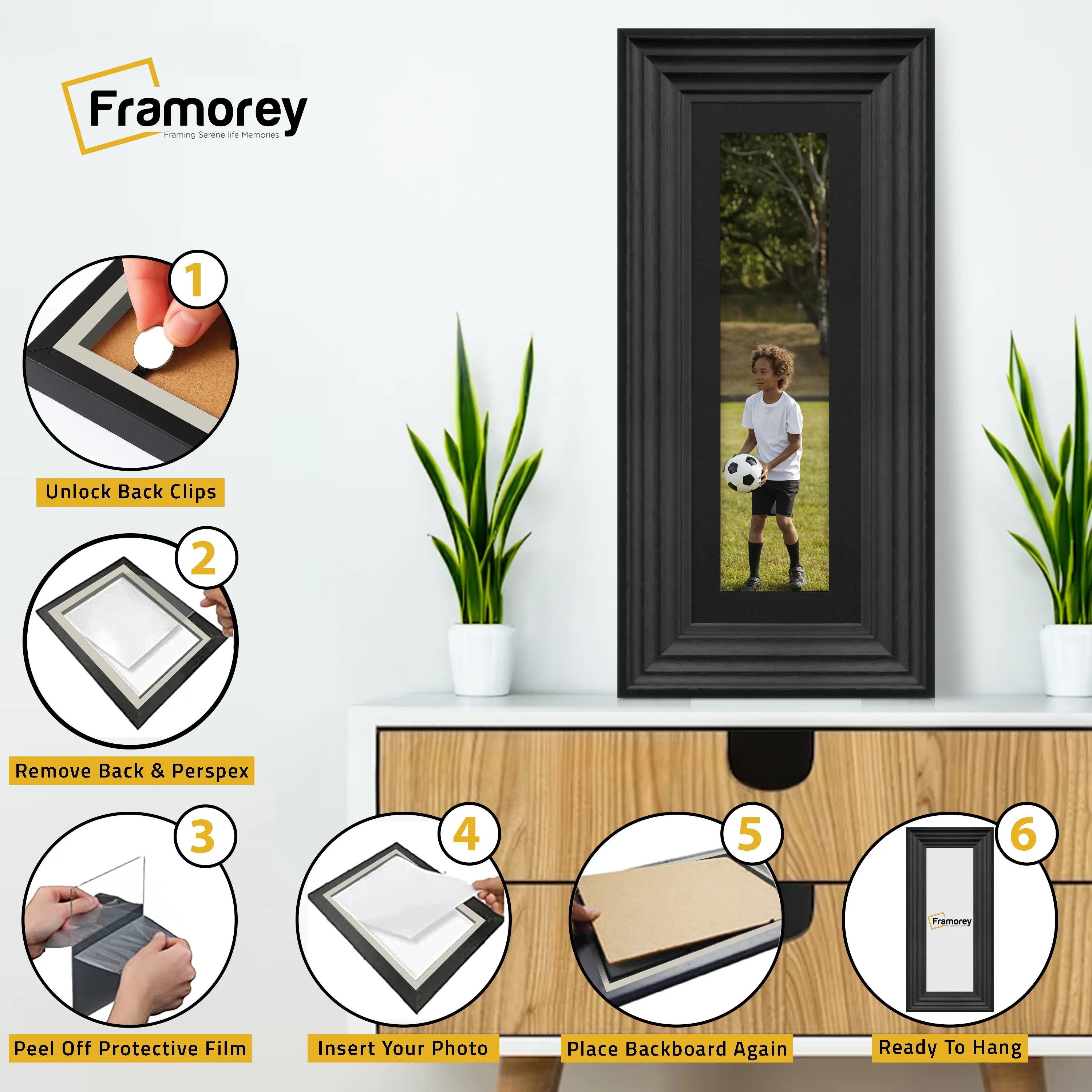 Panoramic Size Black Wooden Picture Frame Big Step With Black Mount