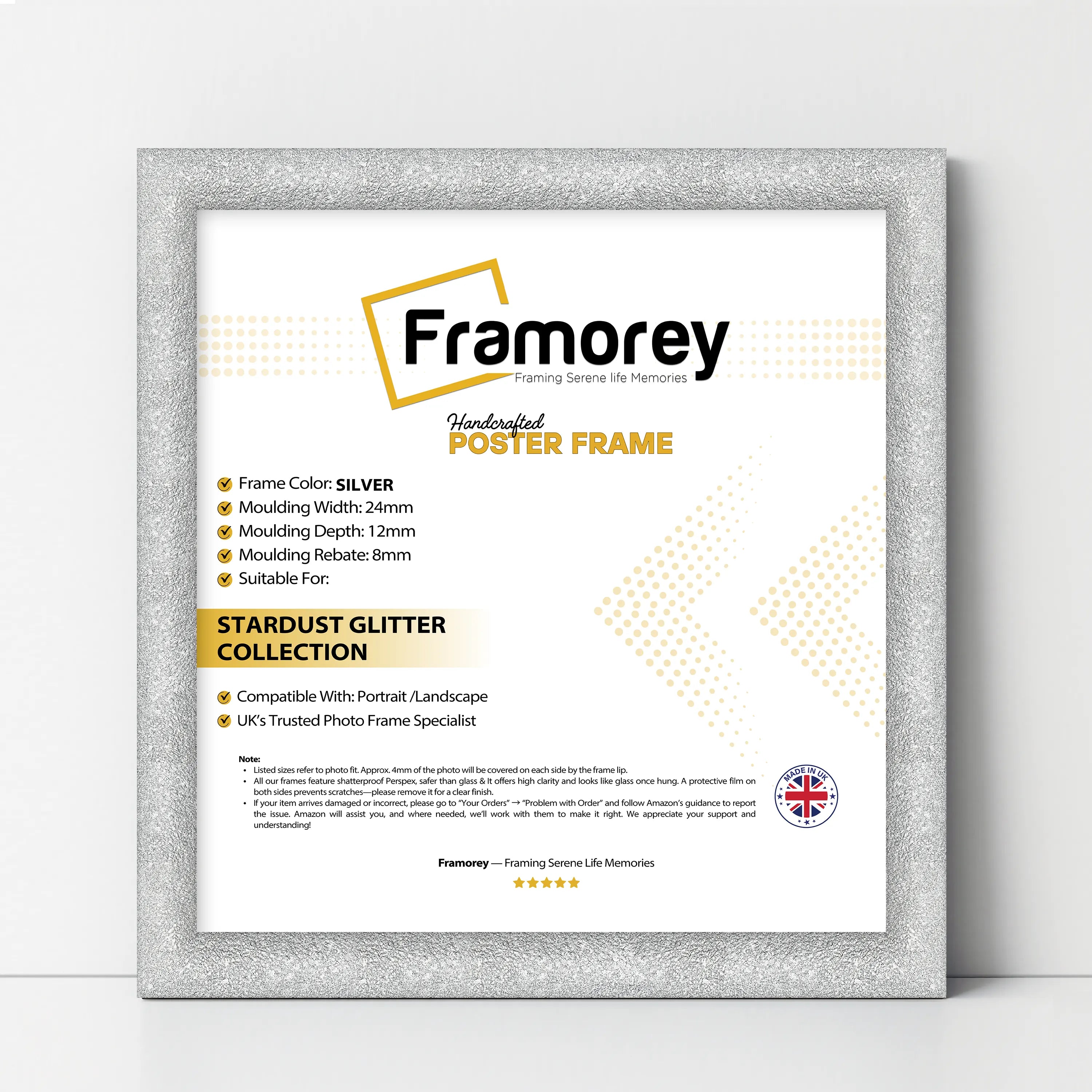 Square Size Picture Frame Silver Glitter Sparkle Photo Frames