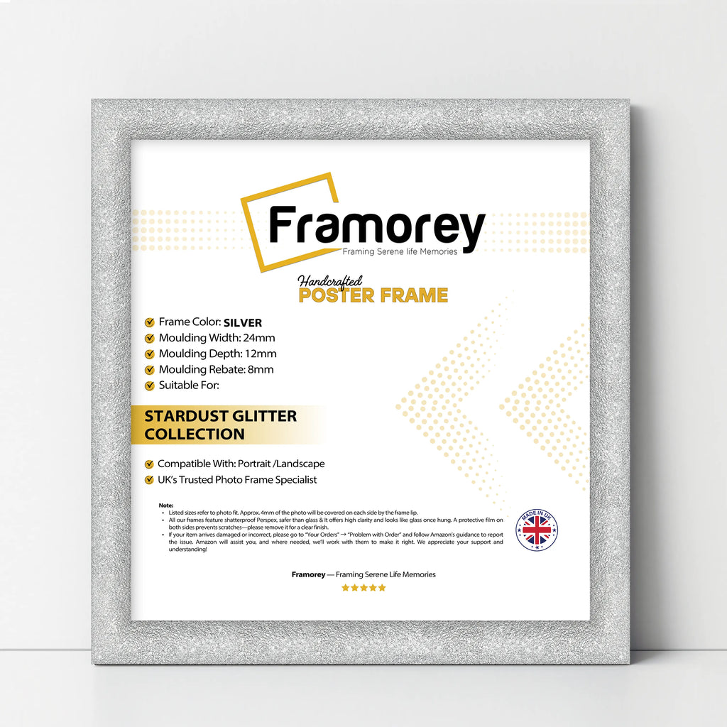 Square Size Picture Frame Silver Glitter Sparkle Photo Frames