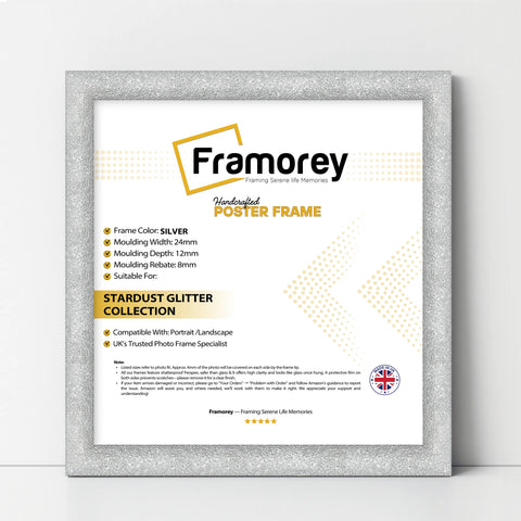 Square Size Picture Frame Silver Glitter Sparkle Photo Frames