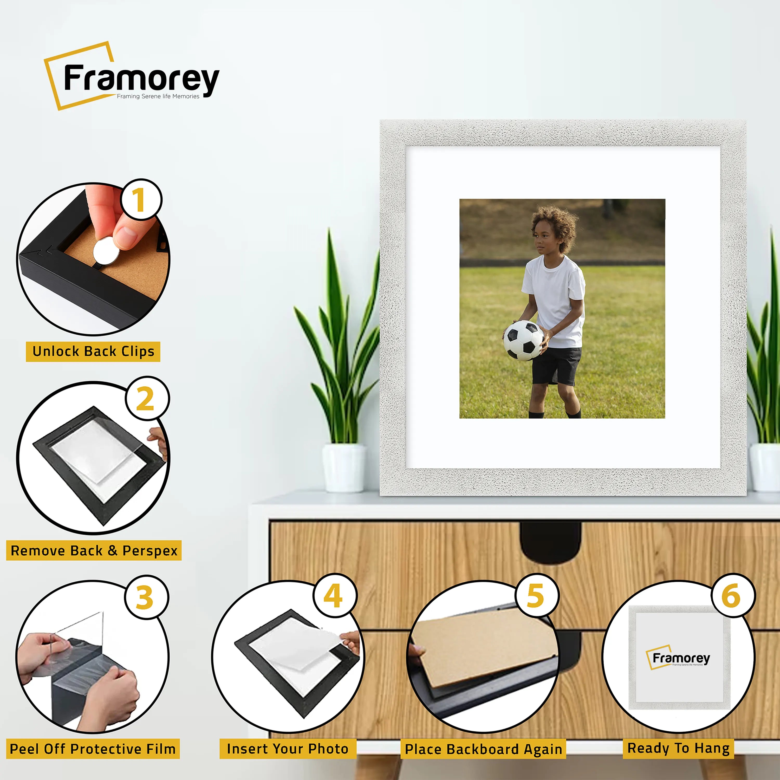 Square Picture Frame White Glitter Sparkle Photo Frames With White Mount