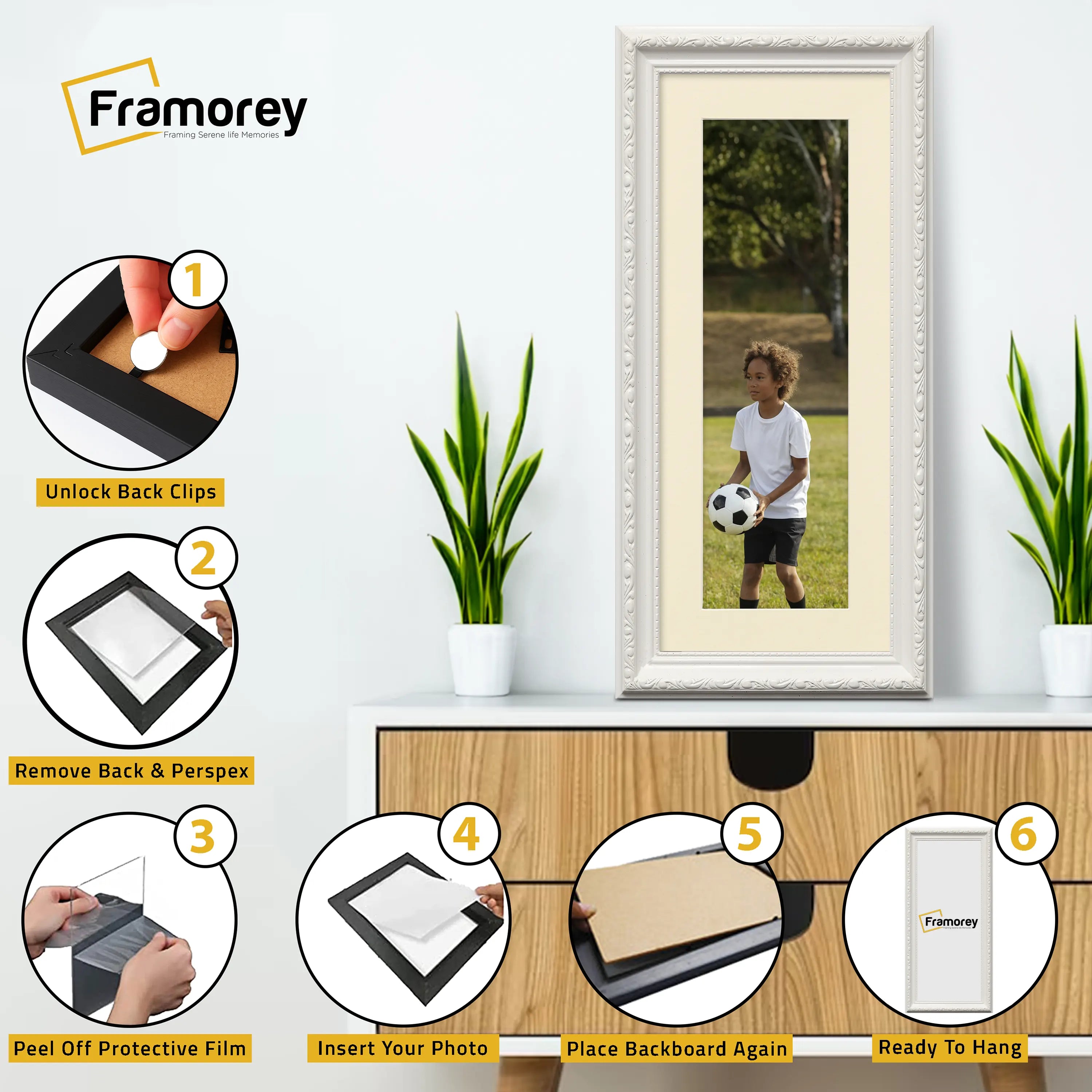 Panoramic Size White Picture Frame Shabby Wall Frames With Ivory Mount