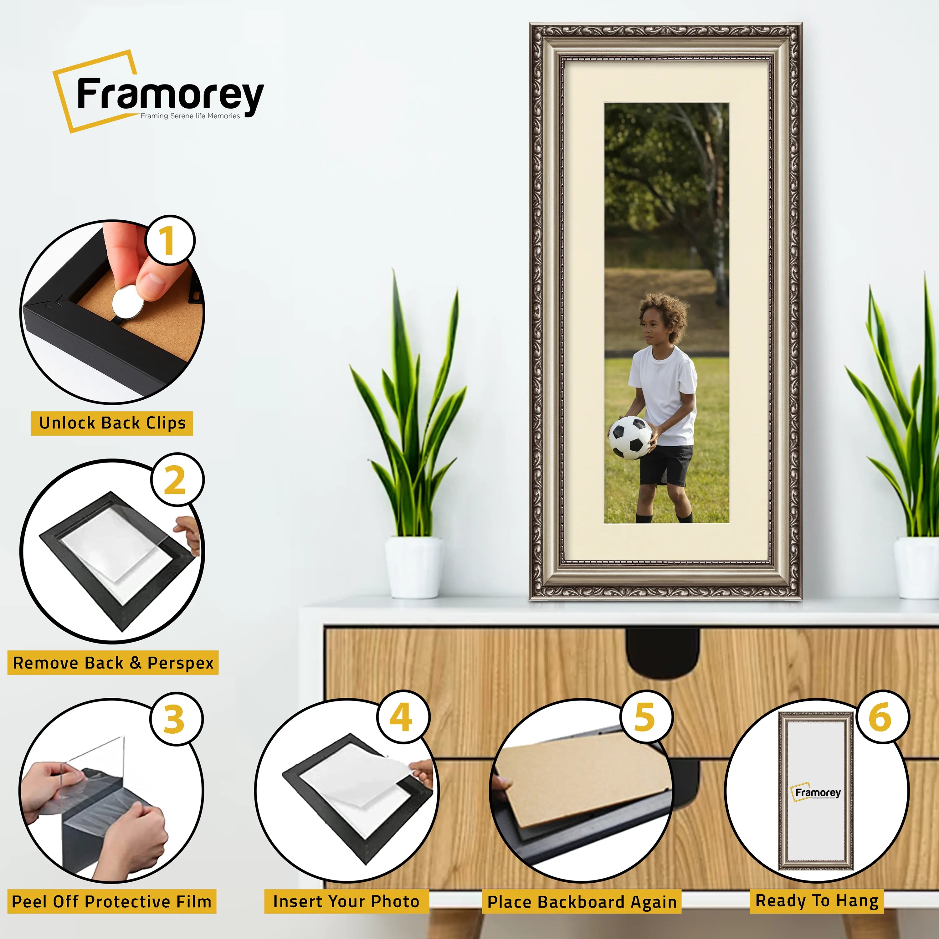 Panoramic Gun Metal Picture Frame Shabby Wall Frames With Ivory Mount