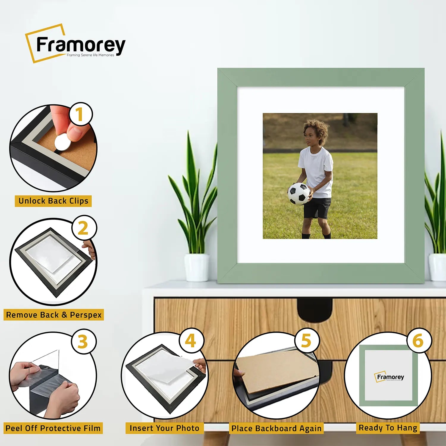 Square Size Green Picture Frame With White Mount