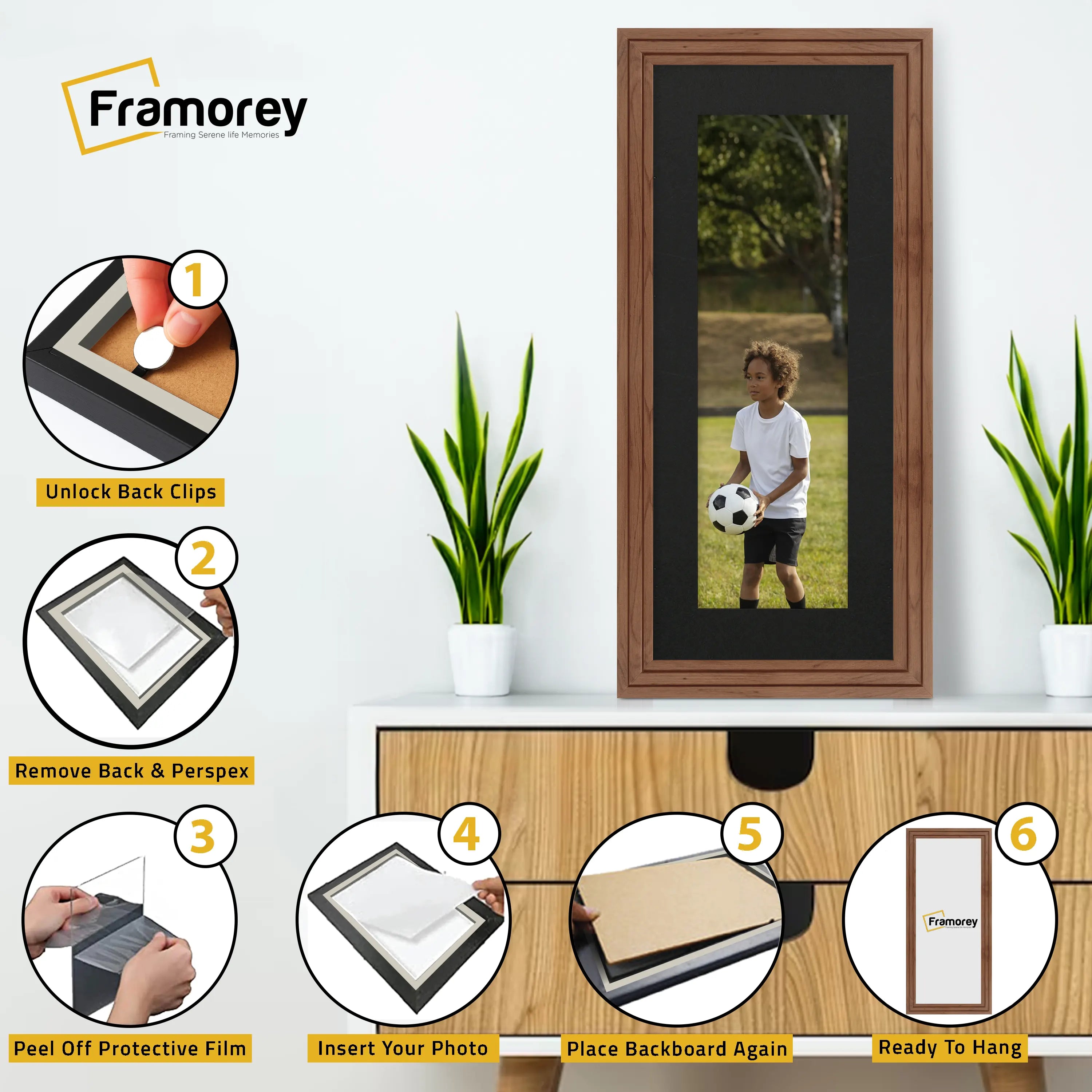Panoramic Step Style Walnut Photo Frame With Black Mount