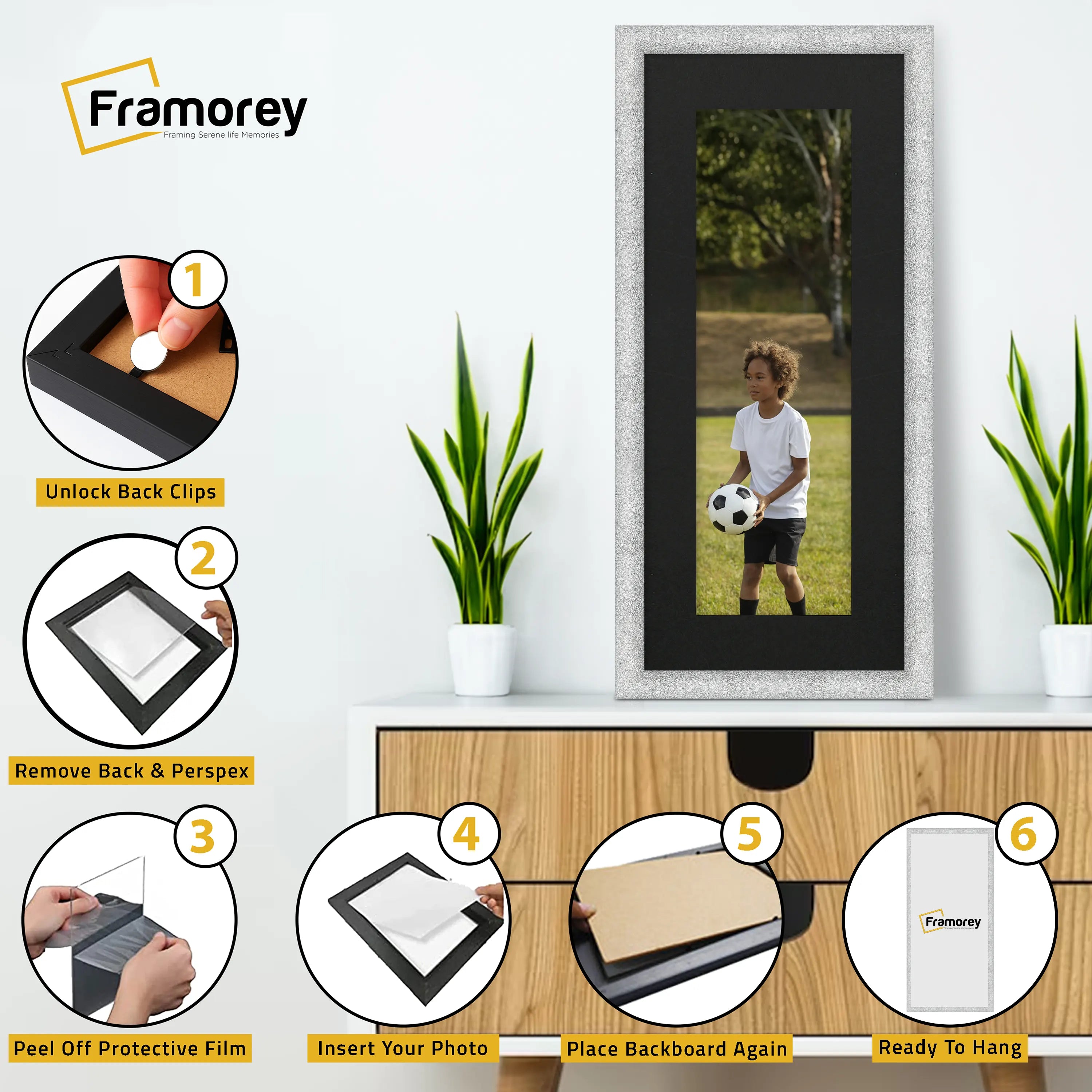 Panoramic Size Glitter Sparkle Silver Photo Frames With Black Mount