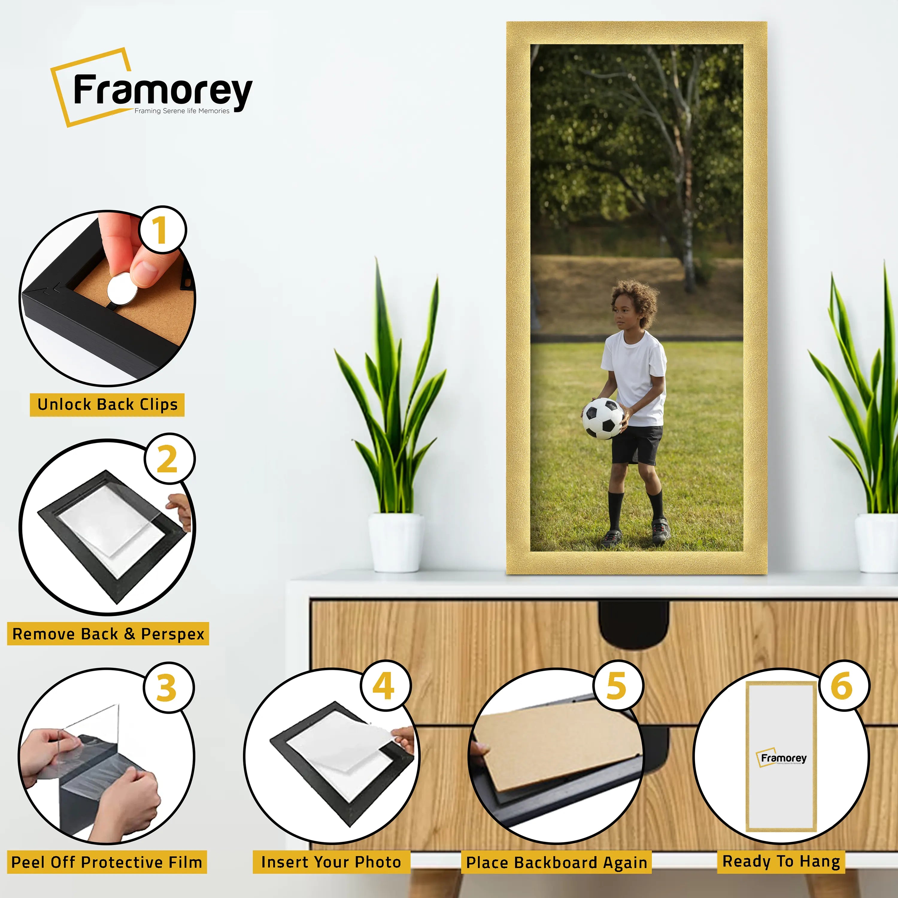 Panoramic Size Glitter Sparkle Gold Photo Frames Wall Art Frame