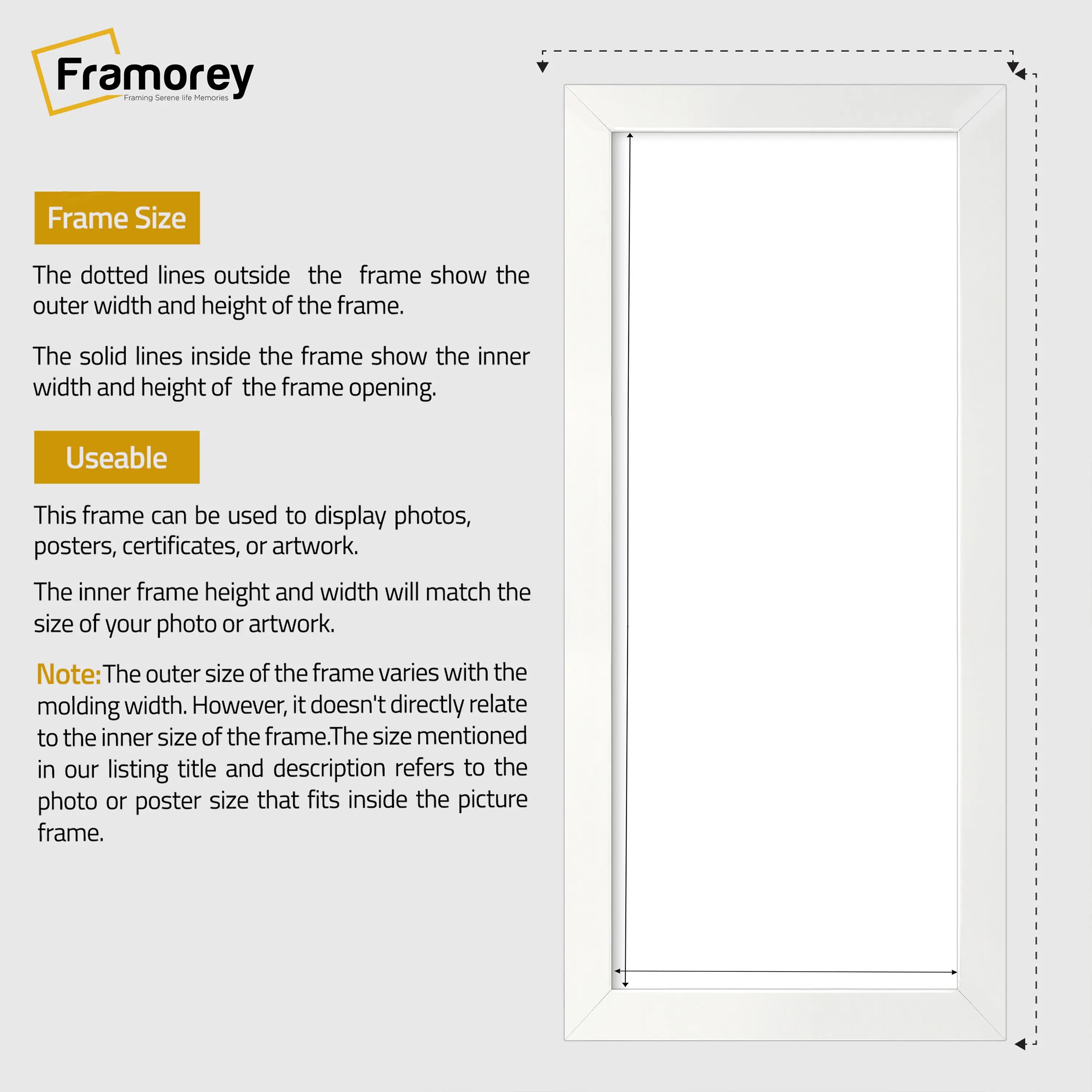 Flat Panoramic White Picture Photo Frame Wall Art Poster Frame