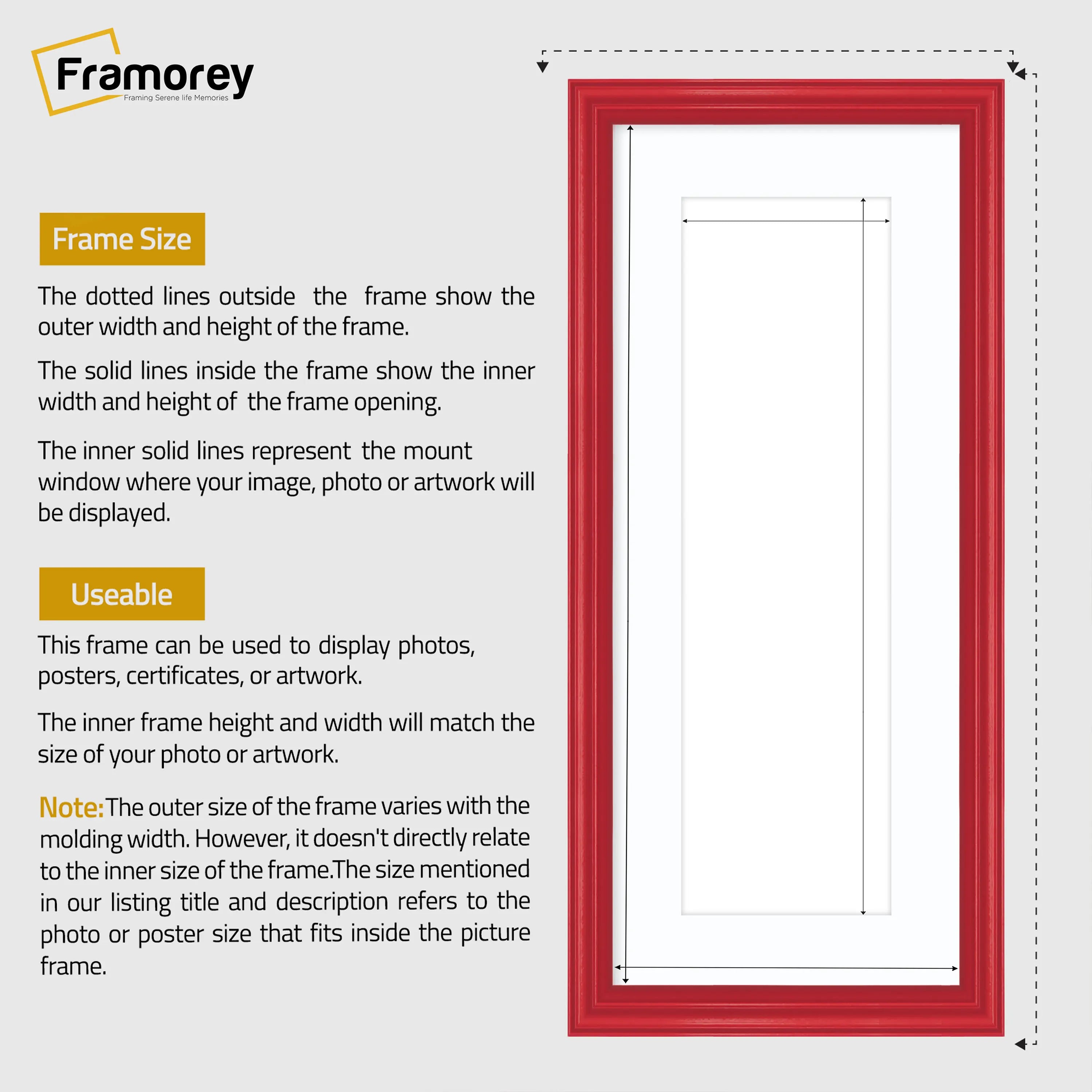 Antique Style Panoramic Red Picture Frame With White Mount Photo Frame