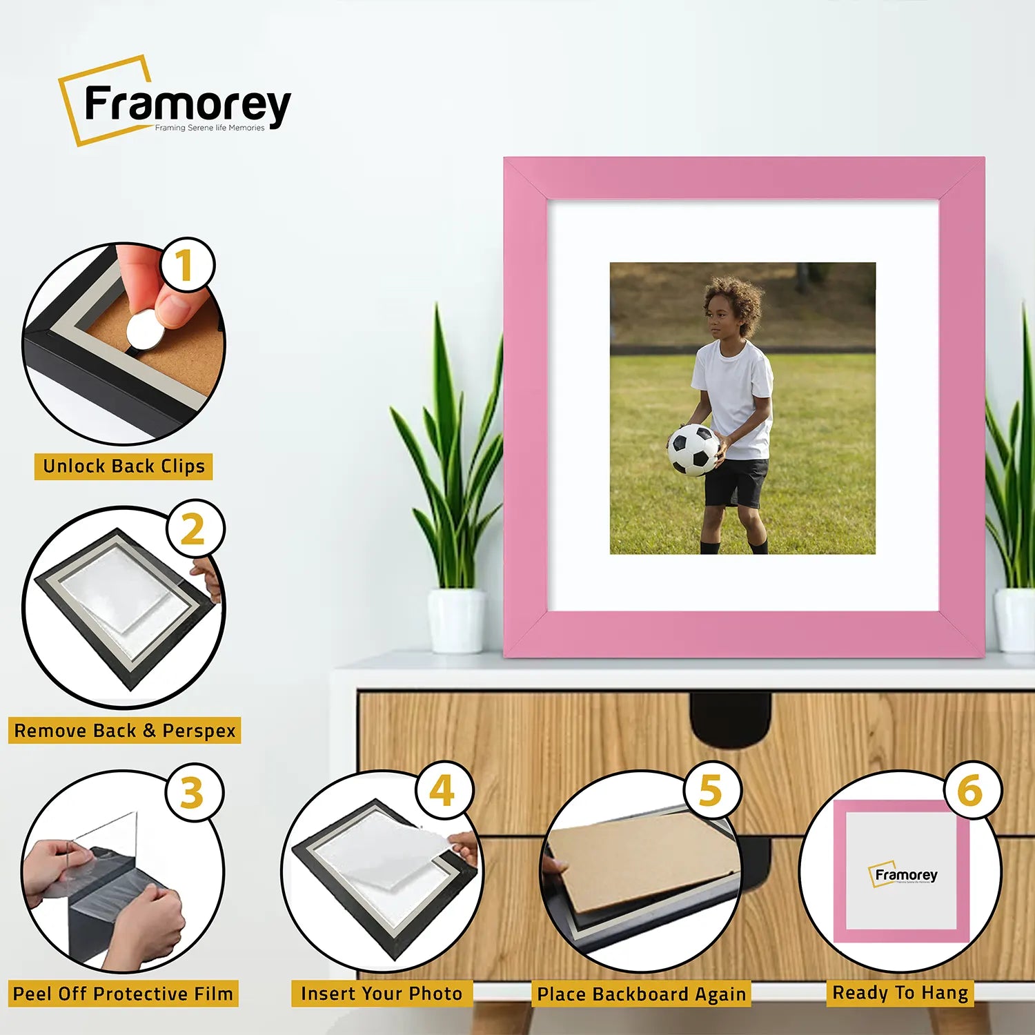 Square Size Pink Picture Frame With White Mount