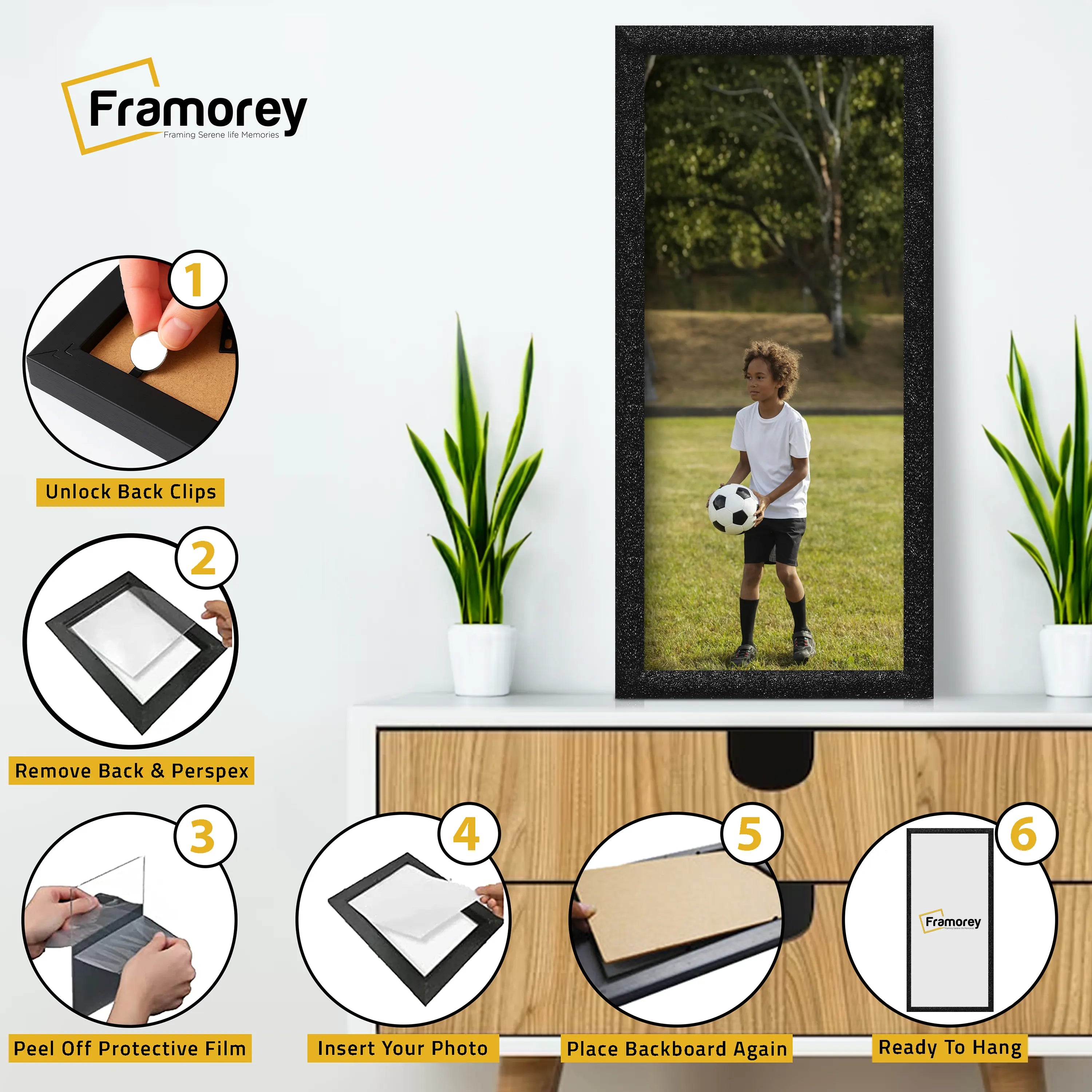 Panoramic Size Glitter Sparkle Black Photo Frames Wall Art Frame