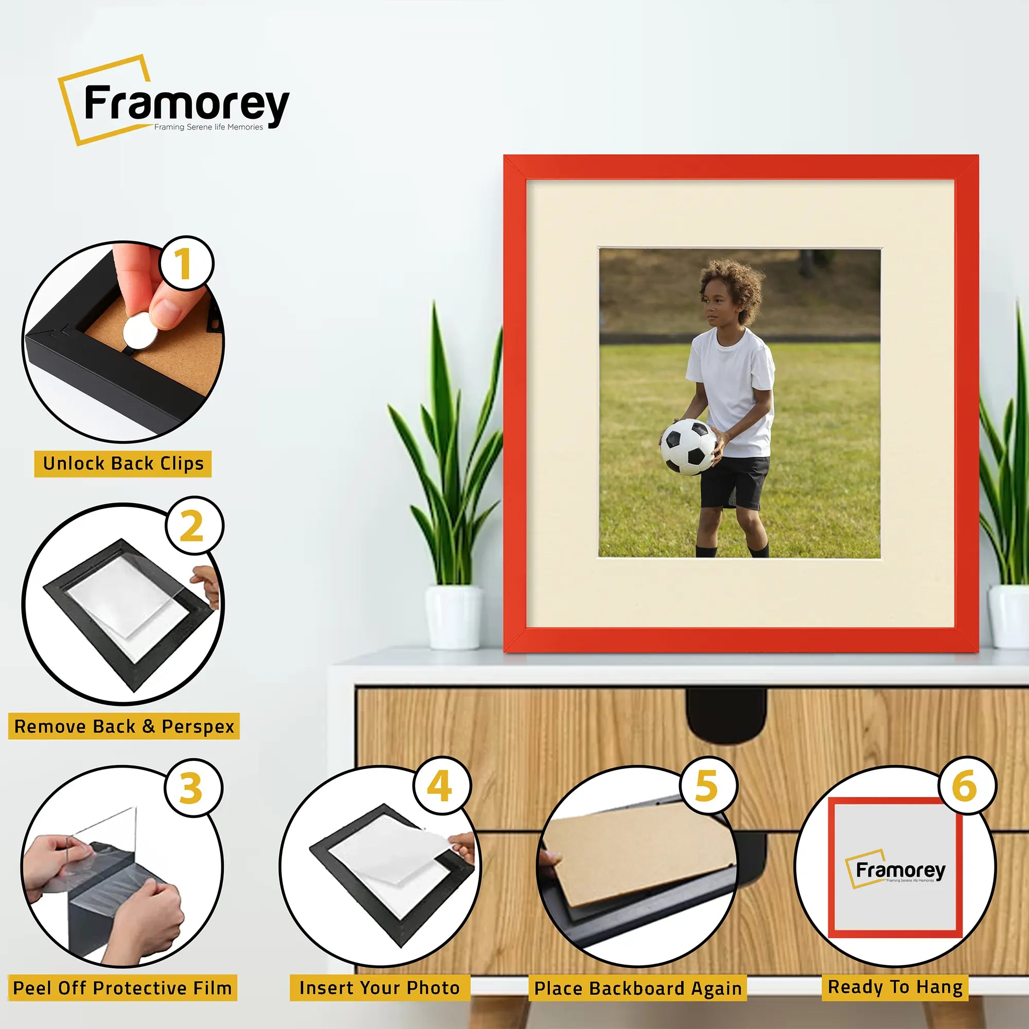 Square Size Thin Matt Red Picture Frames With Ivory Mount