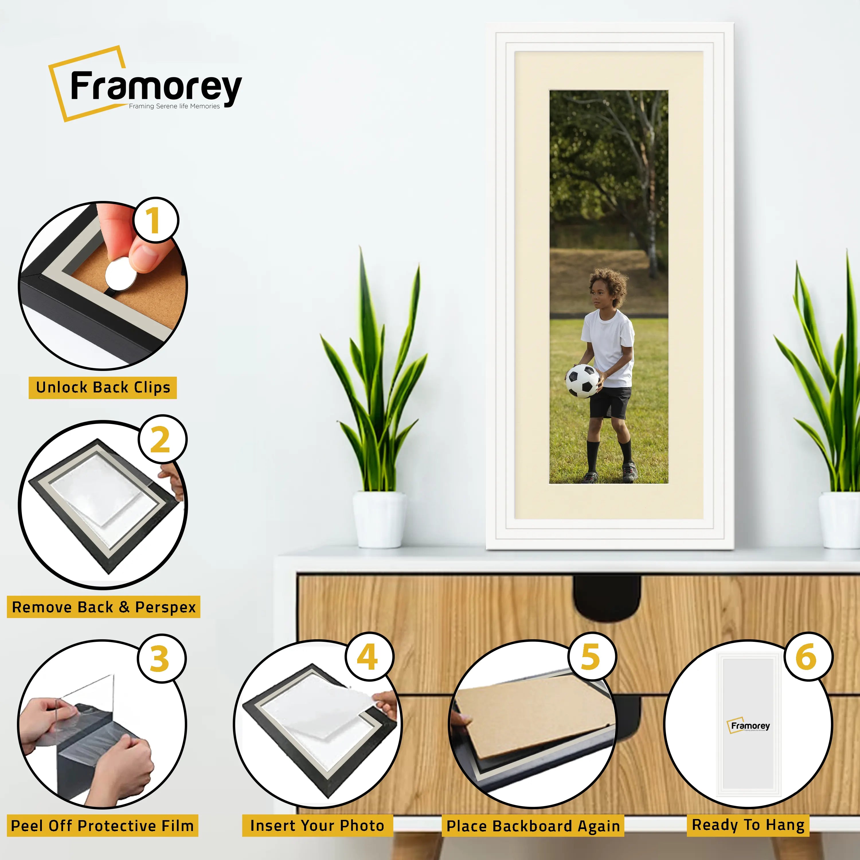 Panoramic Step Style White Photo Frame With Ivory  Mount