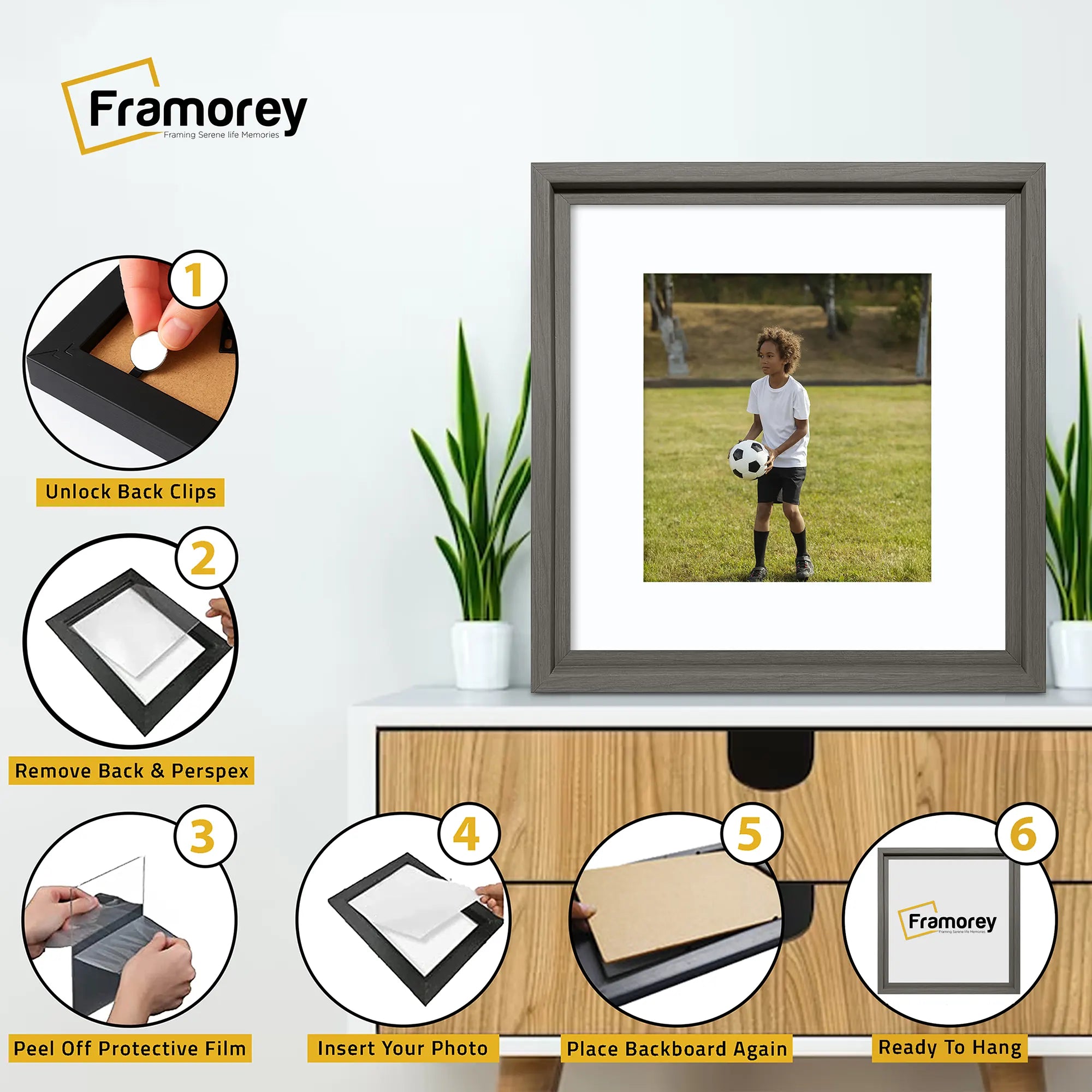 Square Size Grey Oslo Photo Frames Wall Art Frames With White Mount