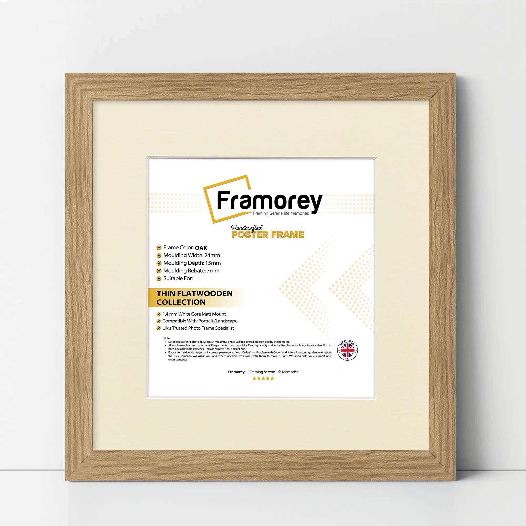 Flat Square Oak Picture Frame Wall Art Poster Frame With Ivory Mount