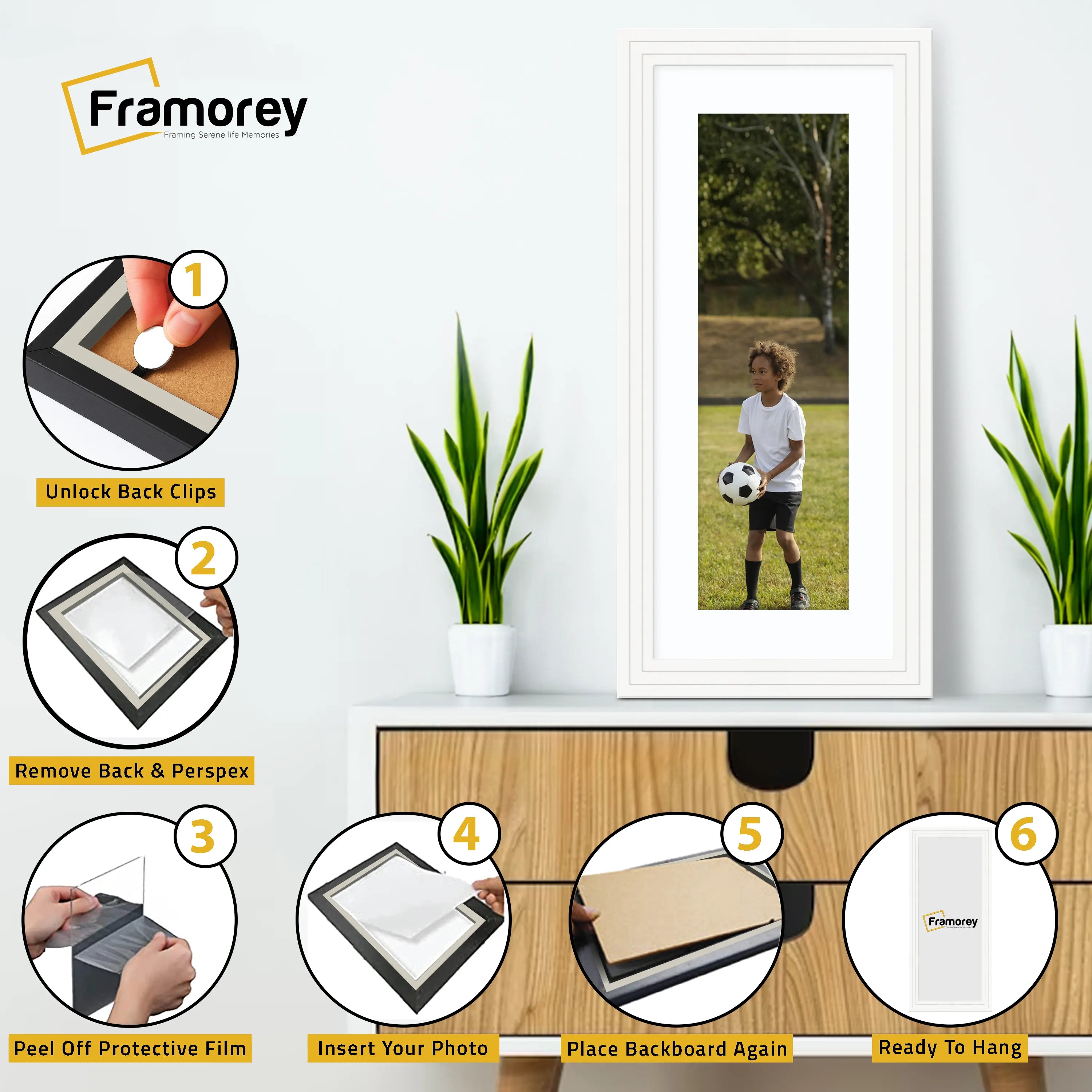 Panoramic Step Style White Photo Frame With White Mount