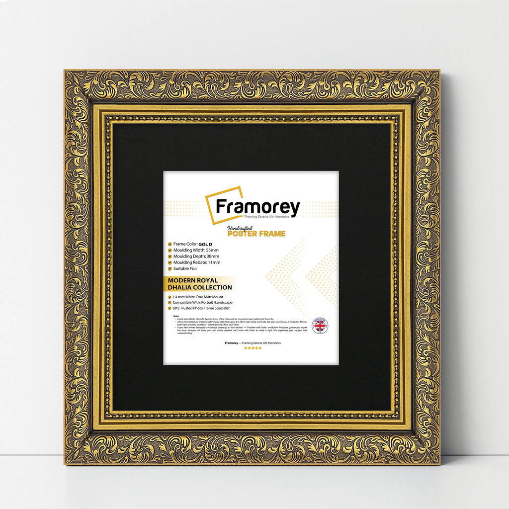 Square Photo Frames Gold Dahlia Wall Art Frame With Black Mount