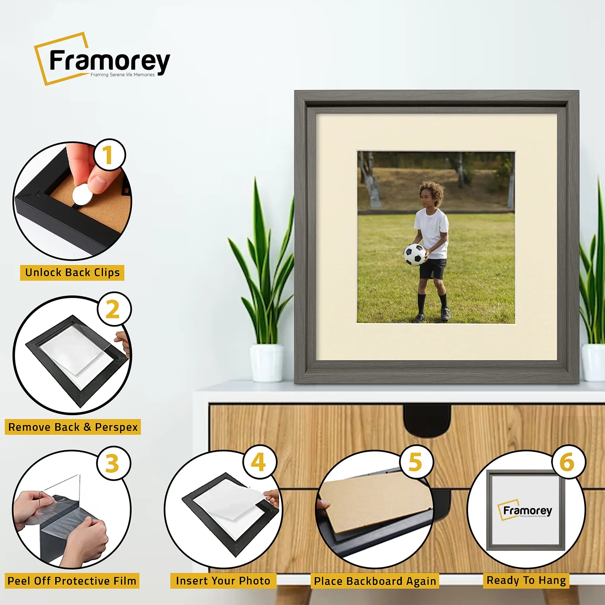 Square Size Grey Oslo Photo Frames Wall Art Frames With Ivory Mount